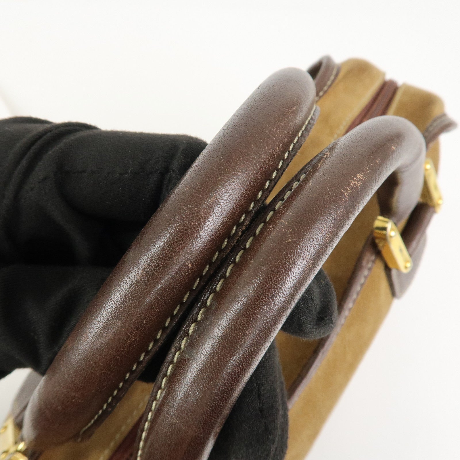 LOEWE Anagram Logo Amazona 32 Suede Hand Bag Boston Bag Camel