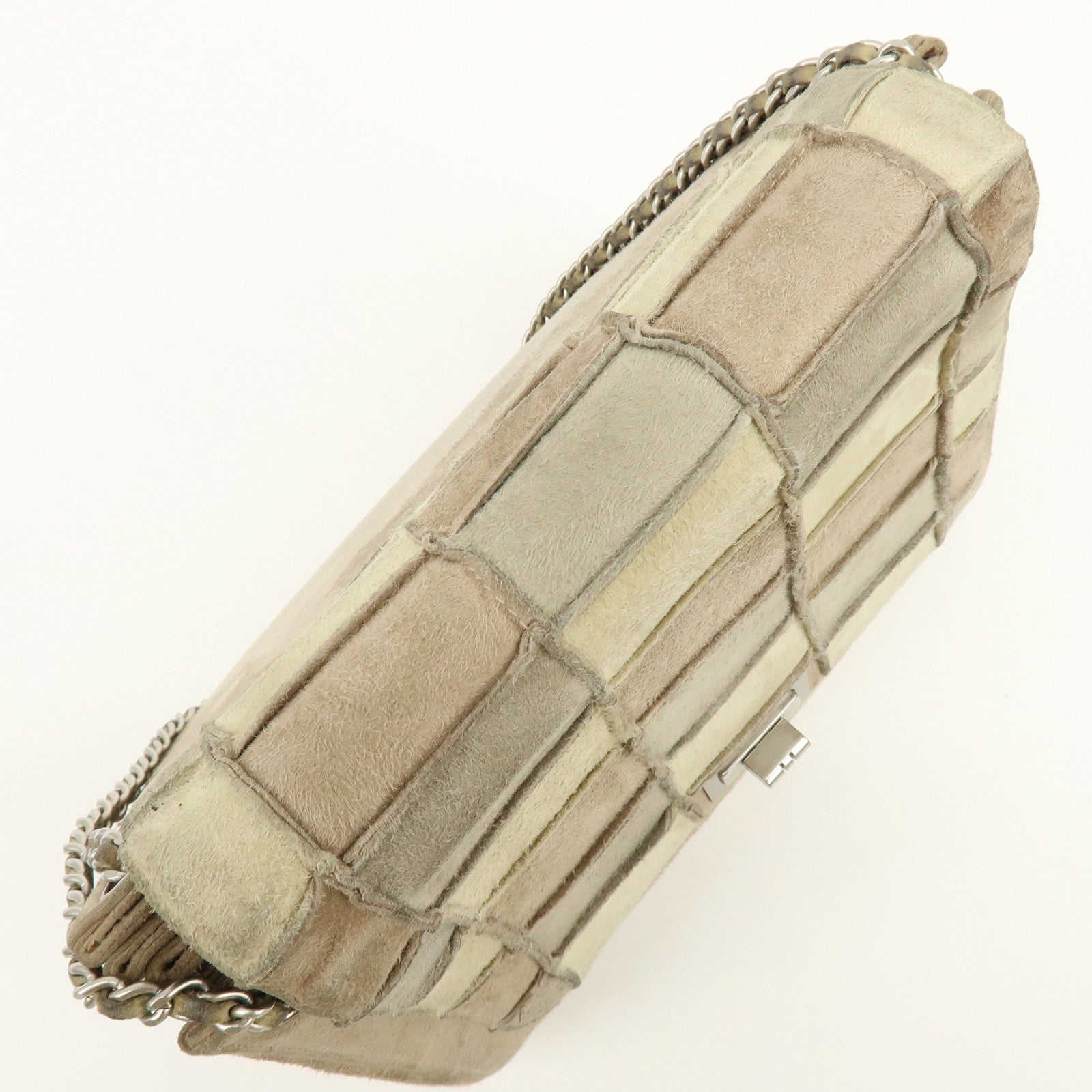 CHANEL Chocolate Bar Chanel 2.55 Suede Chain Shoulder Bag Beige