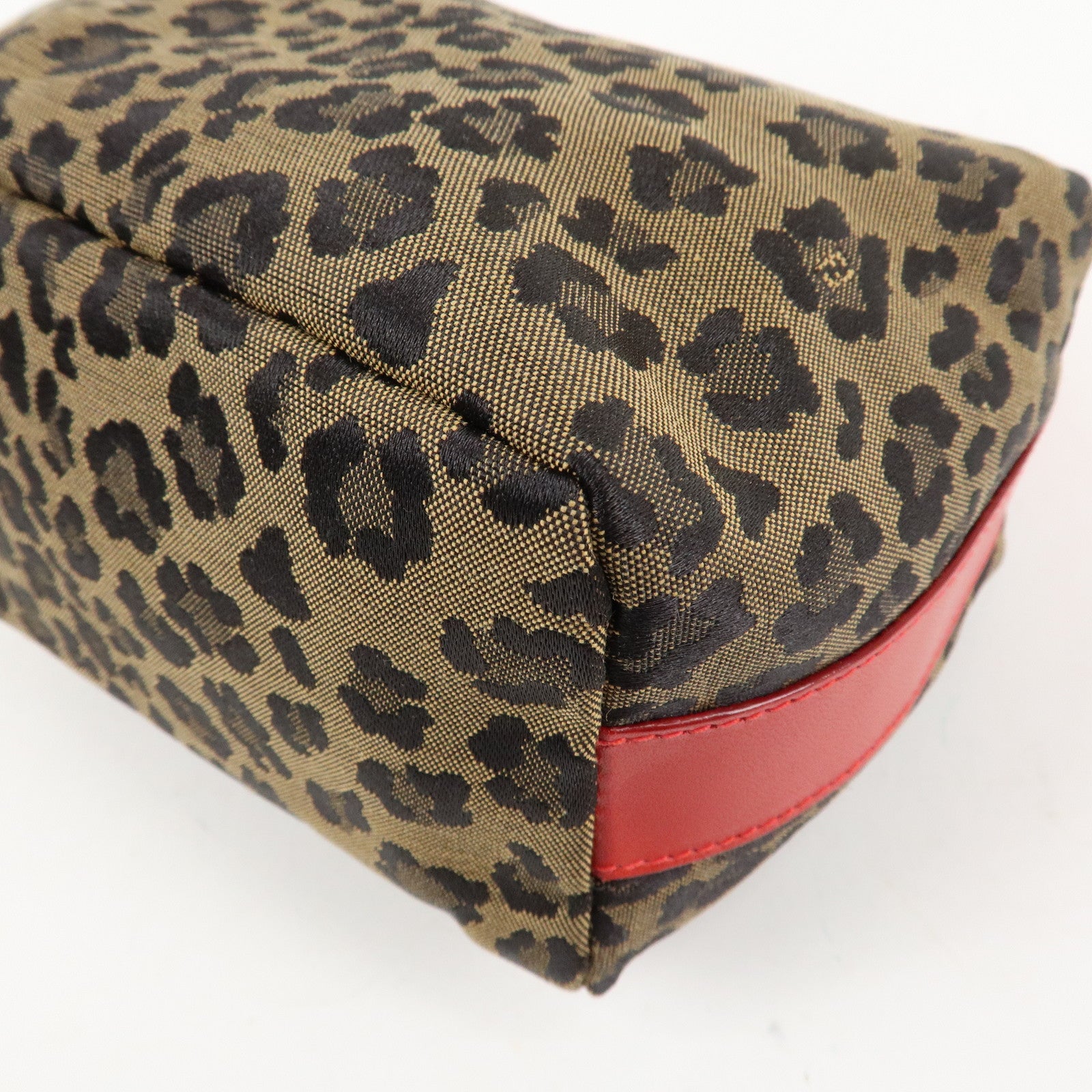 FENDI Canvas Leather Leopard Vanity Bag Cosmetic Pouch 26360 Used