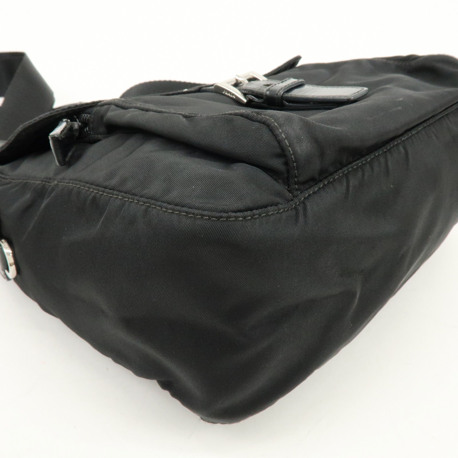 PRADA Triangle Logo Nylon Leather Shoulder Bag Crossbody Bag Black