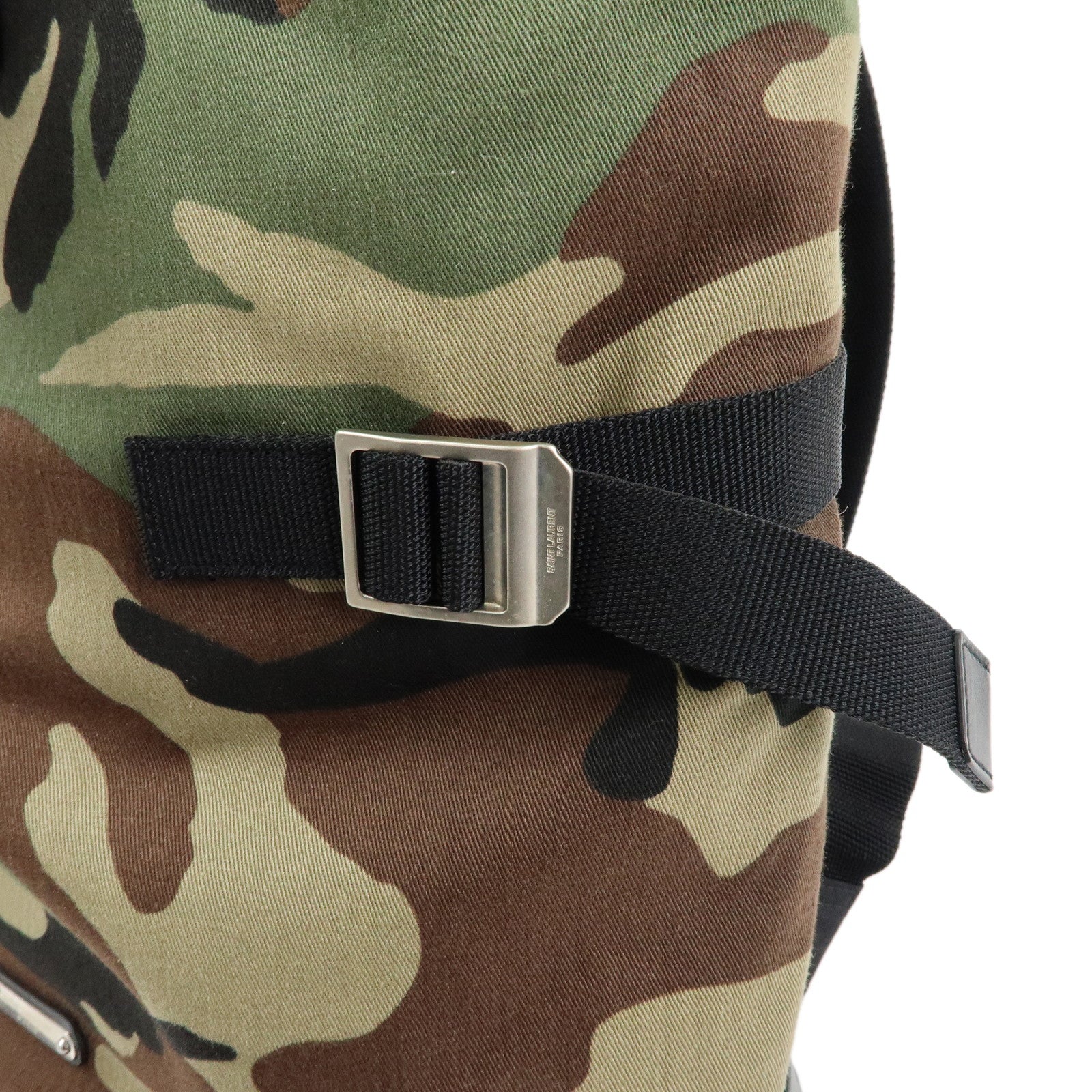 SAINT LAURENT PARIS Nylon Canvas Leather Backpack Camouflage 484172