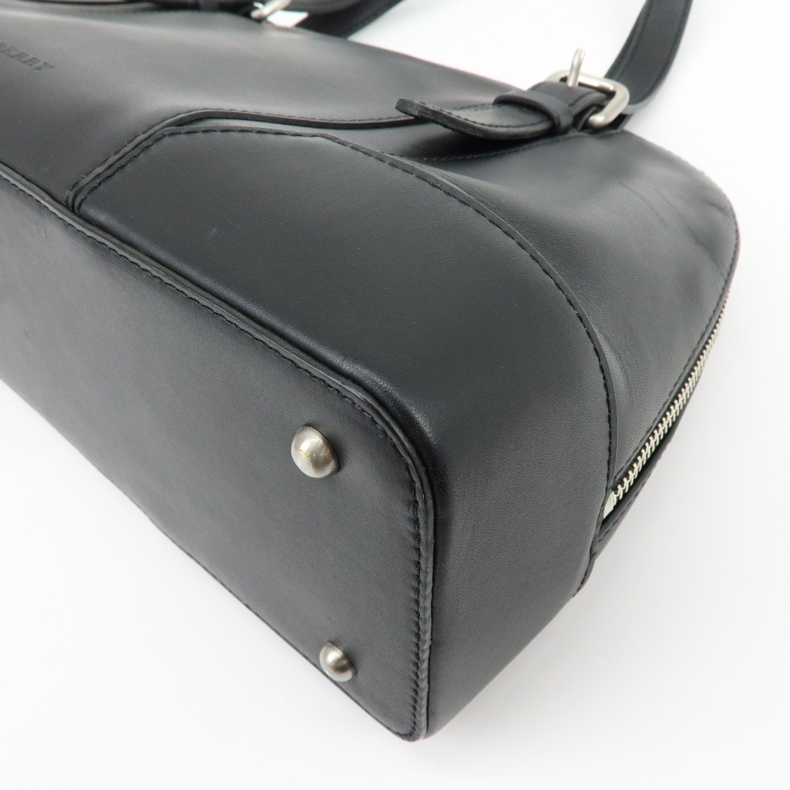 BURBERRY Leather Hand Bag Boston Bag Black
