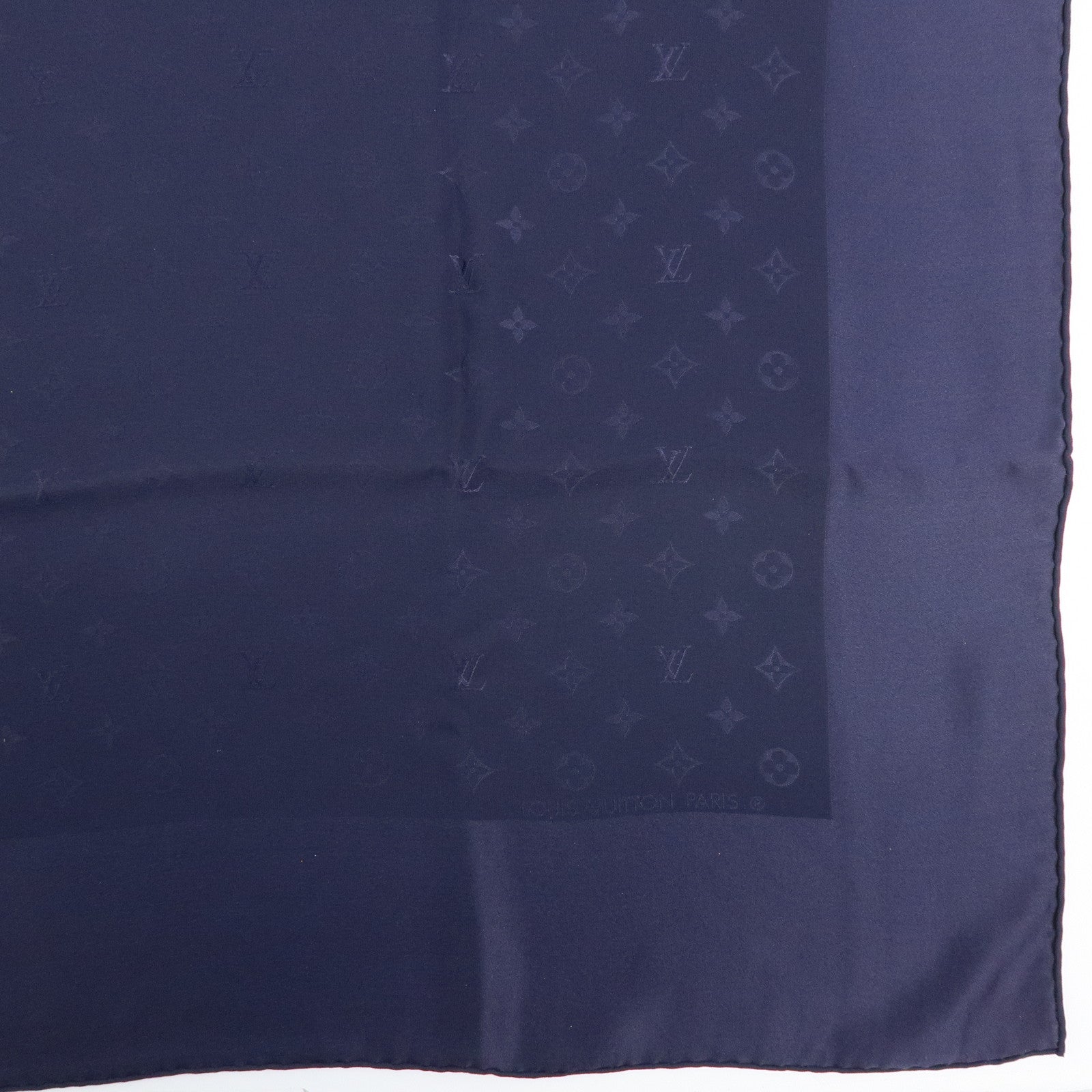 Louis Vuitton Monogram Silk100% Scarf Stole Shawl Navy