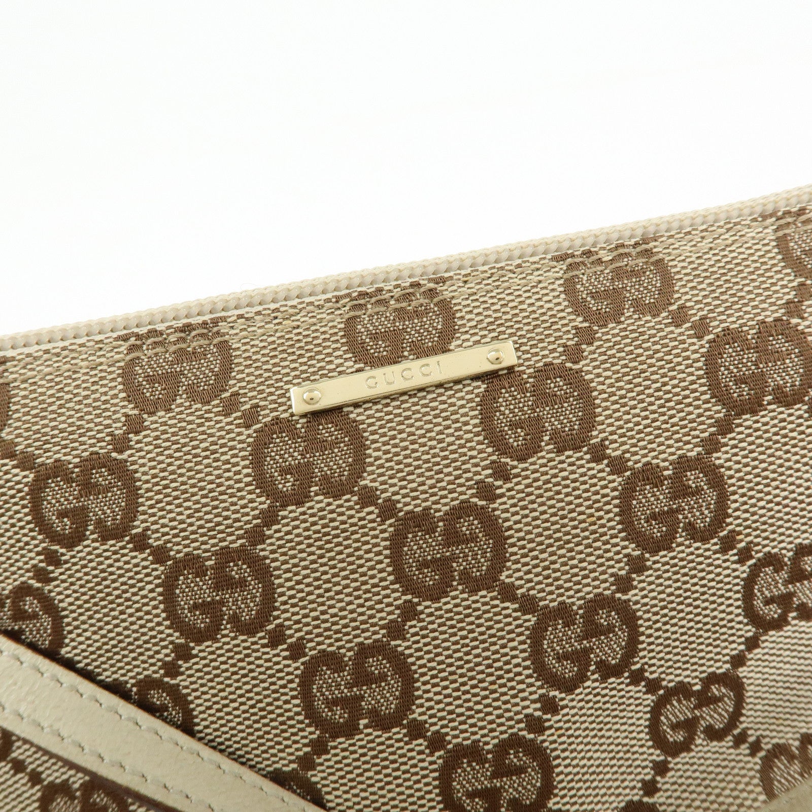 GUCCI Boat Bag GG Canvas Leather Hand Bag Pouch Brown Ivory 07198