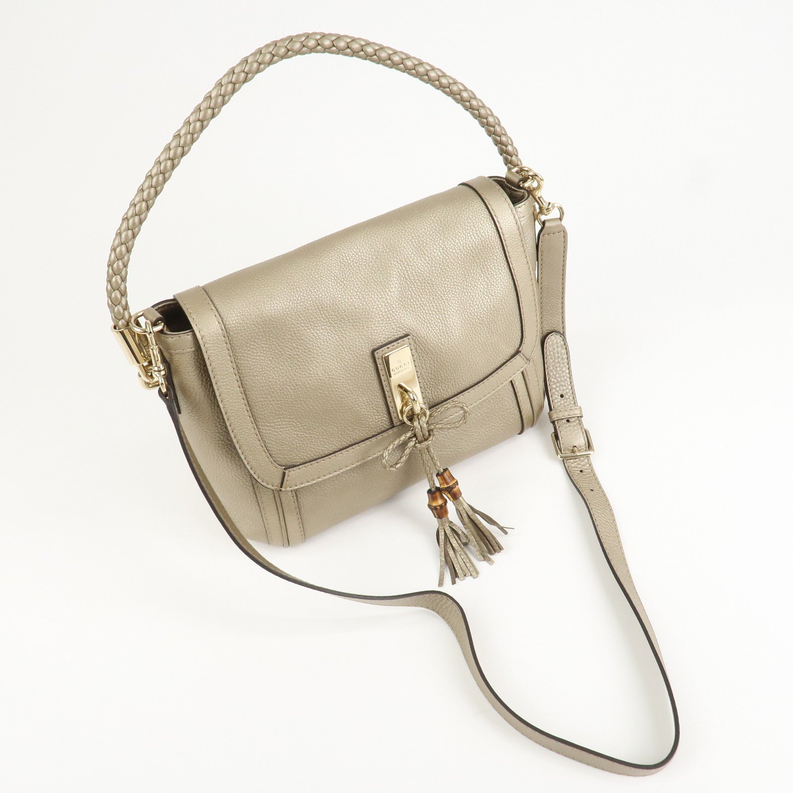 GUCCI Bamboo Leather Bella 2Way Shoulder Bag Hand Bag Gold 282301
