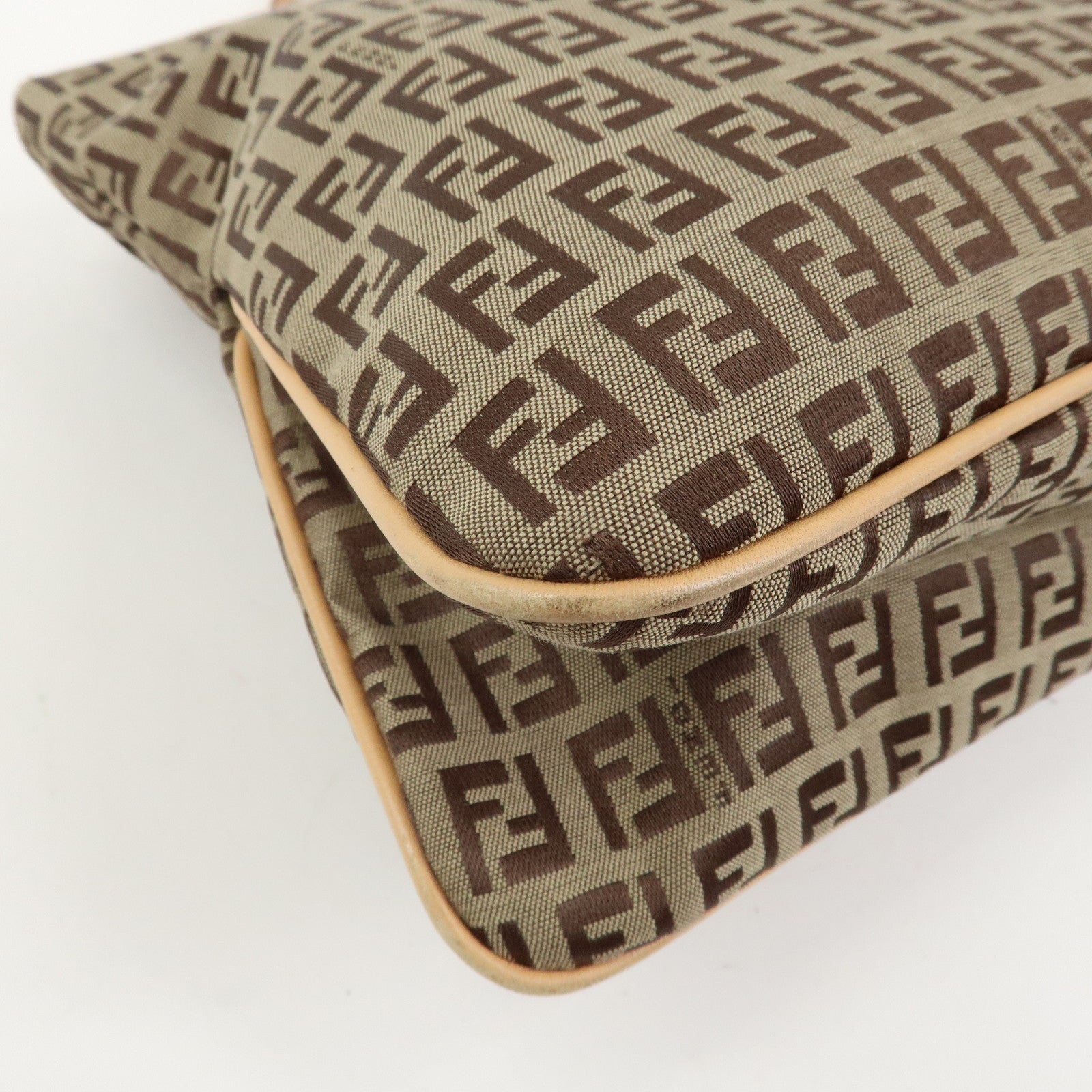 FENDI Zucchino Canvas Leather Shoulder Bag Hand Bag Brown 8BR090
