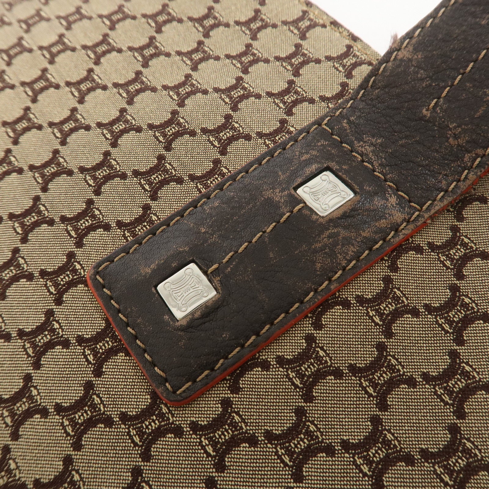 CELINE Macadam Canvas Leather Tote Bag Shoulder Bag Beige Brown