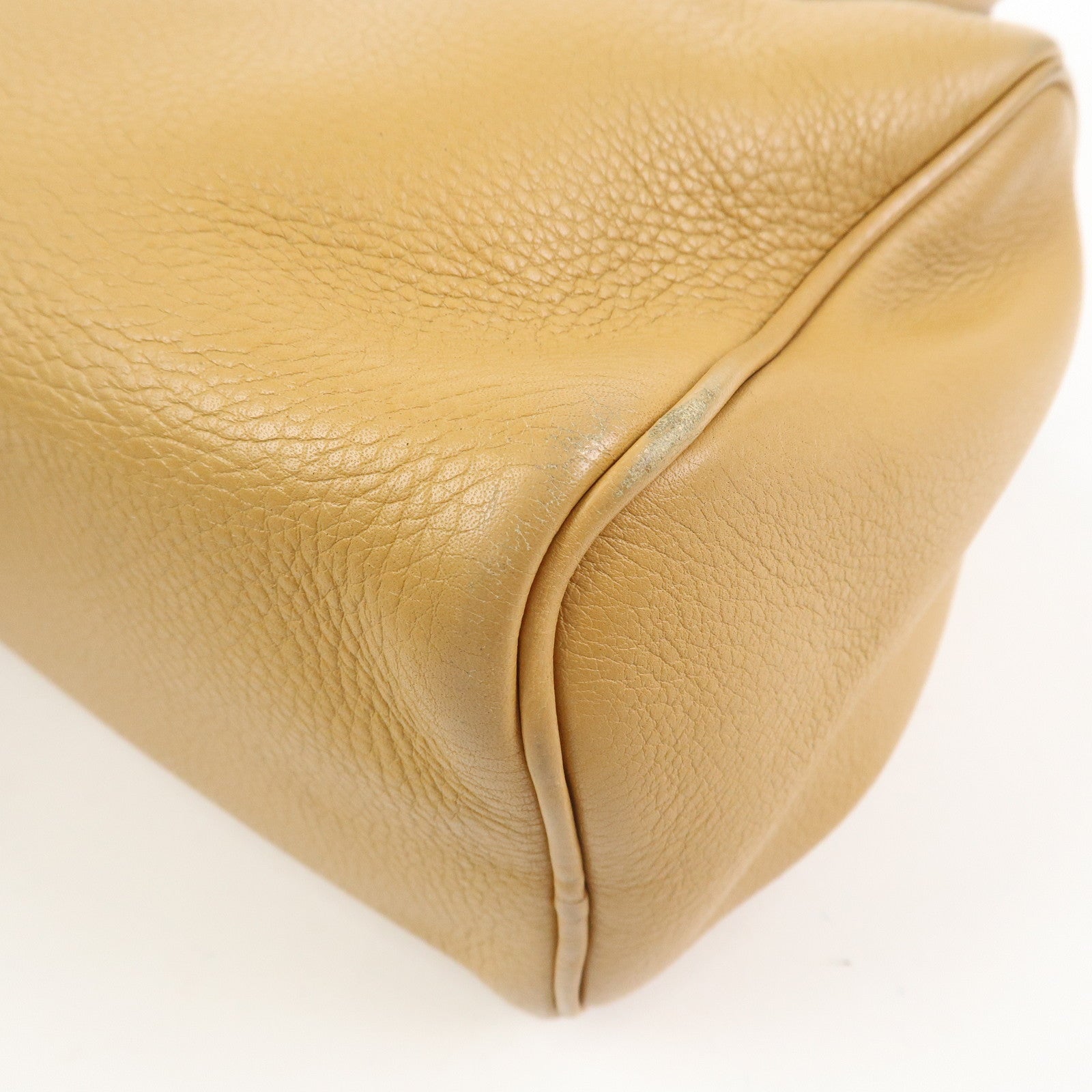 PRADA Leather Hand Bag Boston Bag Hand Bag Beige