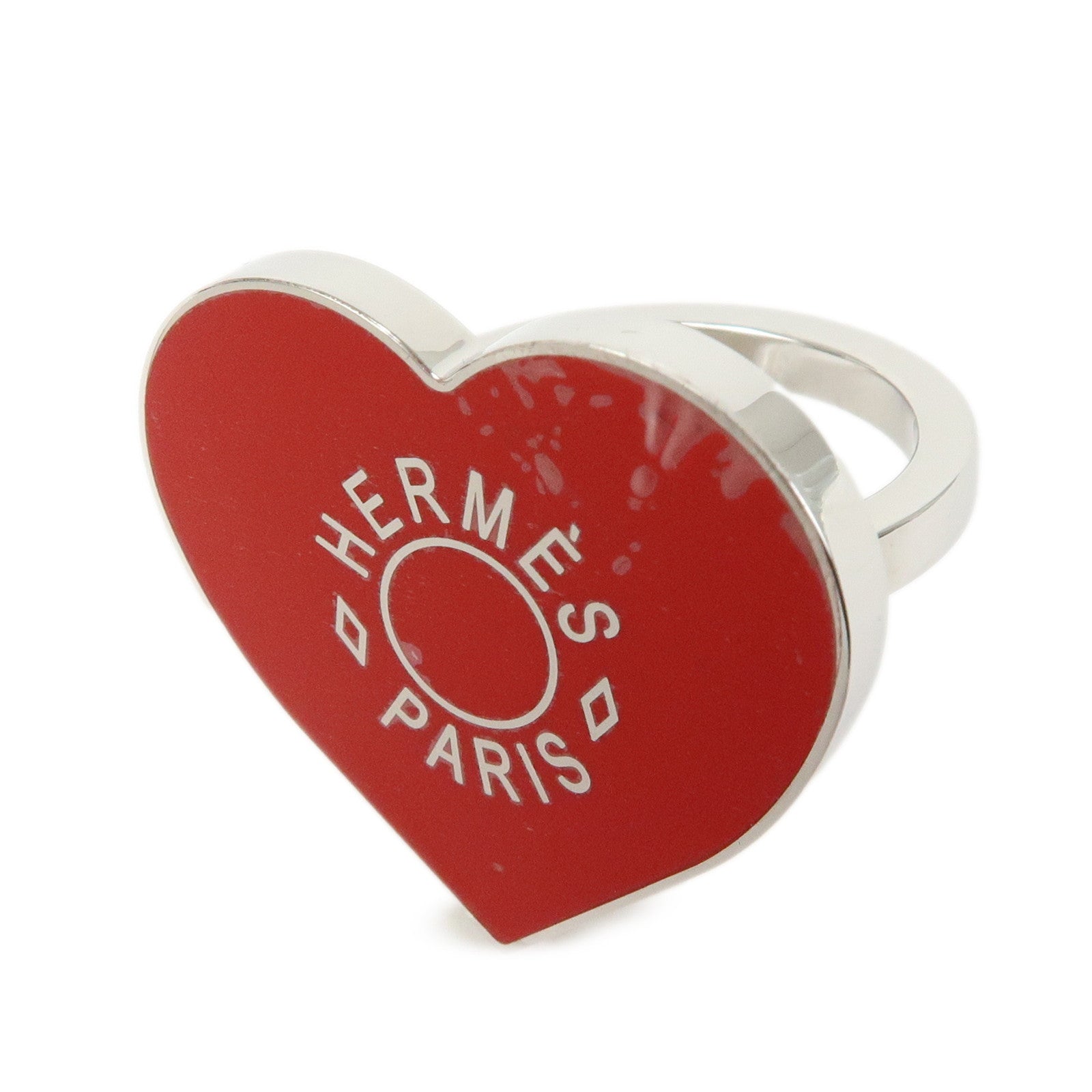 HERMES Coeur Laque Lacquered Heart Metal Scarf Ring Red Silver