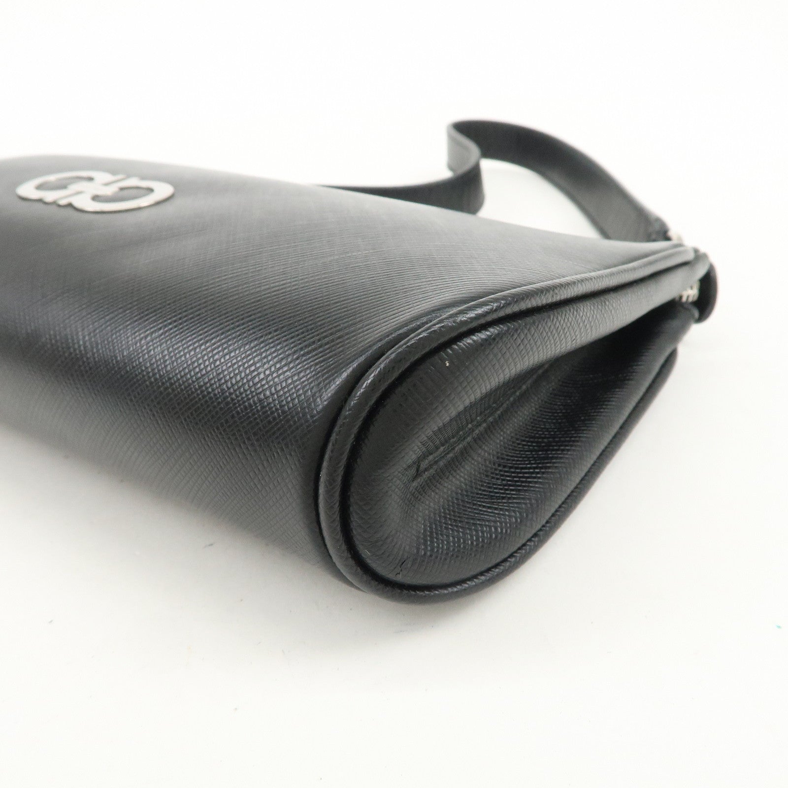 Ferragamo Gancini Leather Shoulder Bag Hand Bag Black