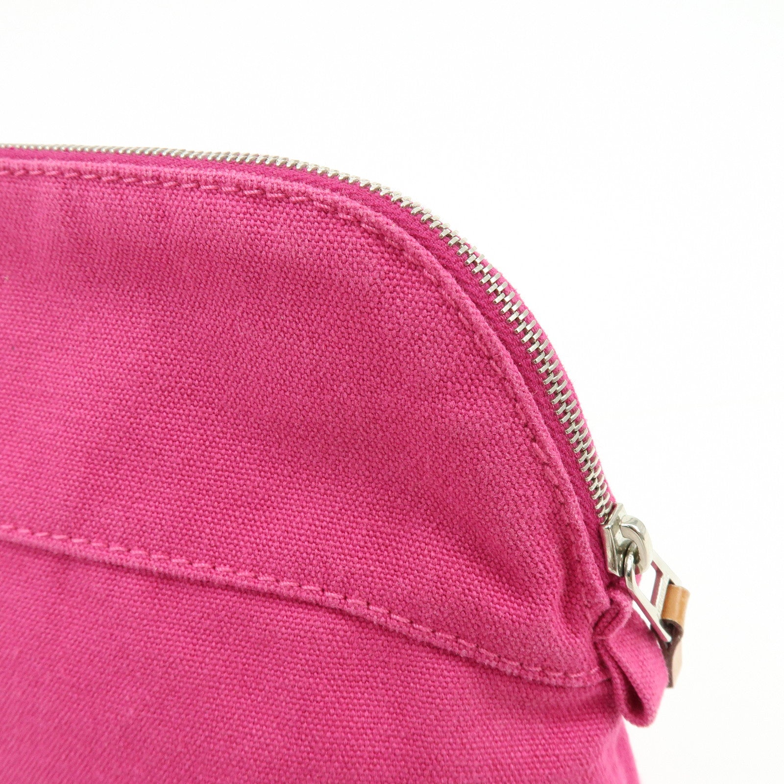 HERMES Bolide Pouch MM Cotton Leather Cosmetic Makeup Pouch Pink