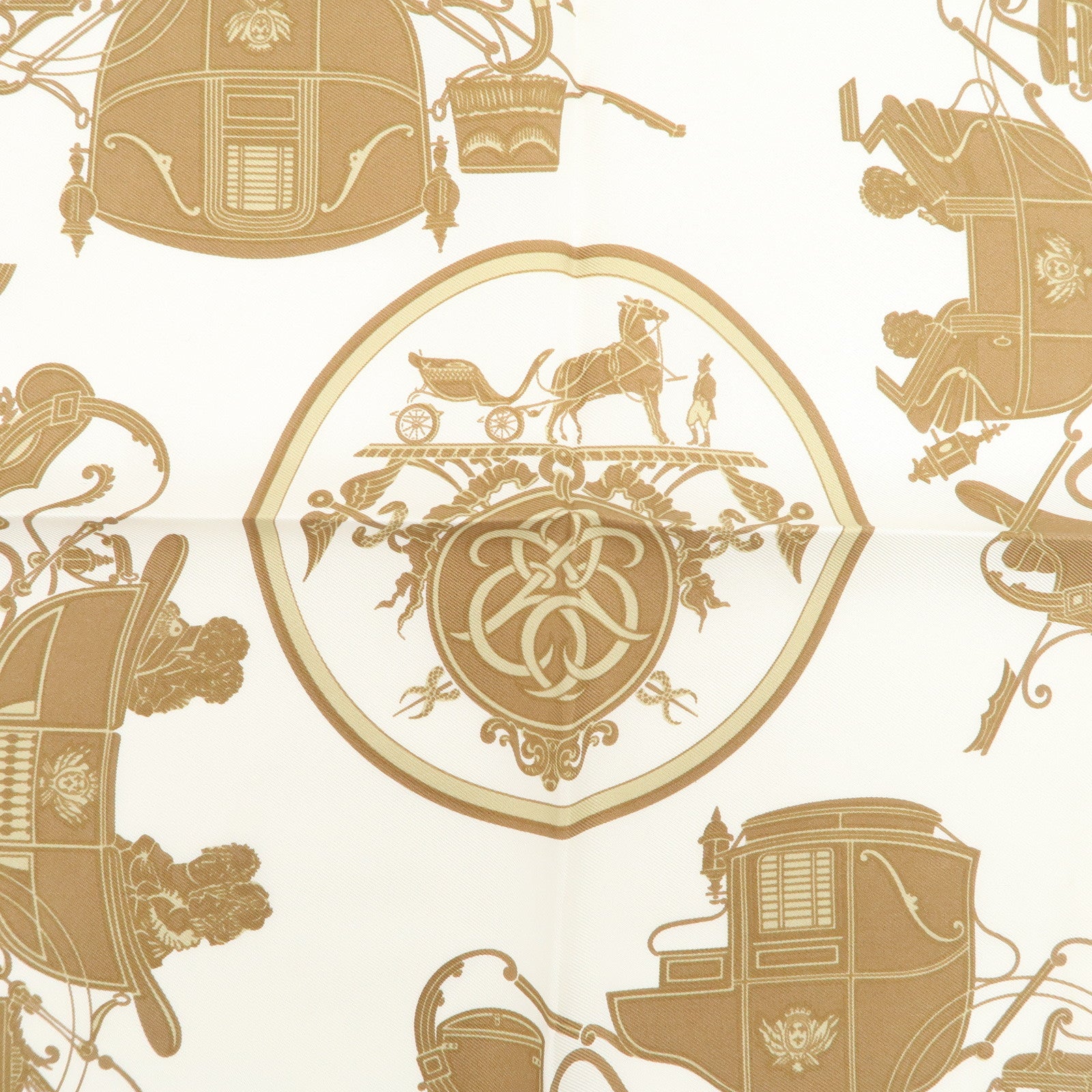 HERMES Carre 40 Silk 100% Scarf EX-LIBRIS Beige White