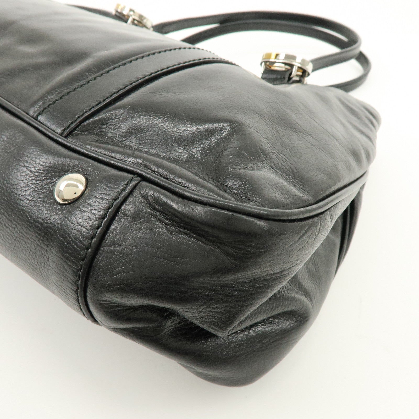 GUCCI Interlocking G Leather Tote Bag Hand Bag Black 232957