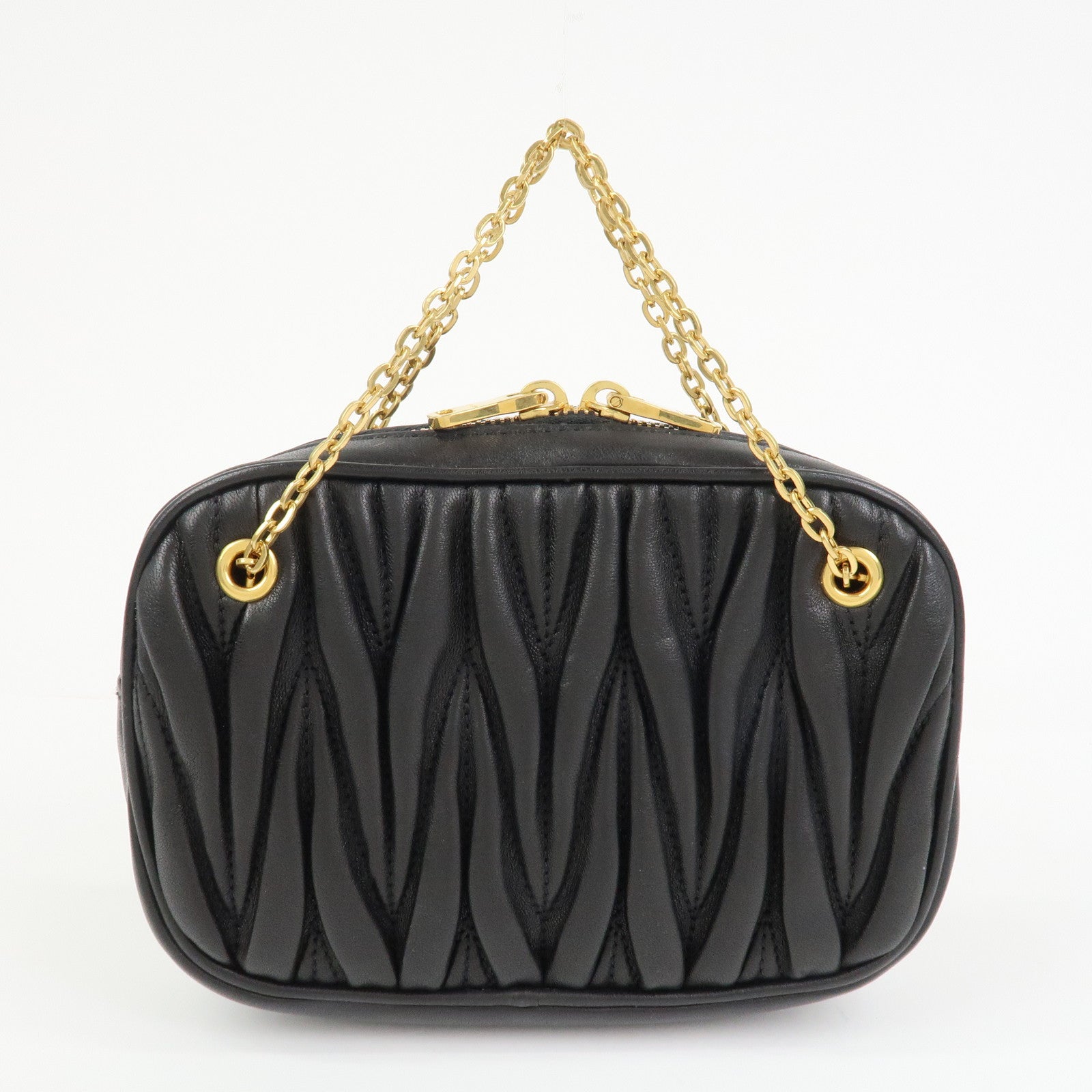 MIU MIU Matelasse Nappa Leather Accessory Chain Pouch Black 5ND001