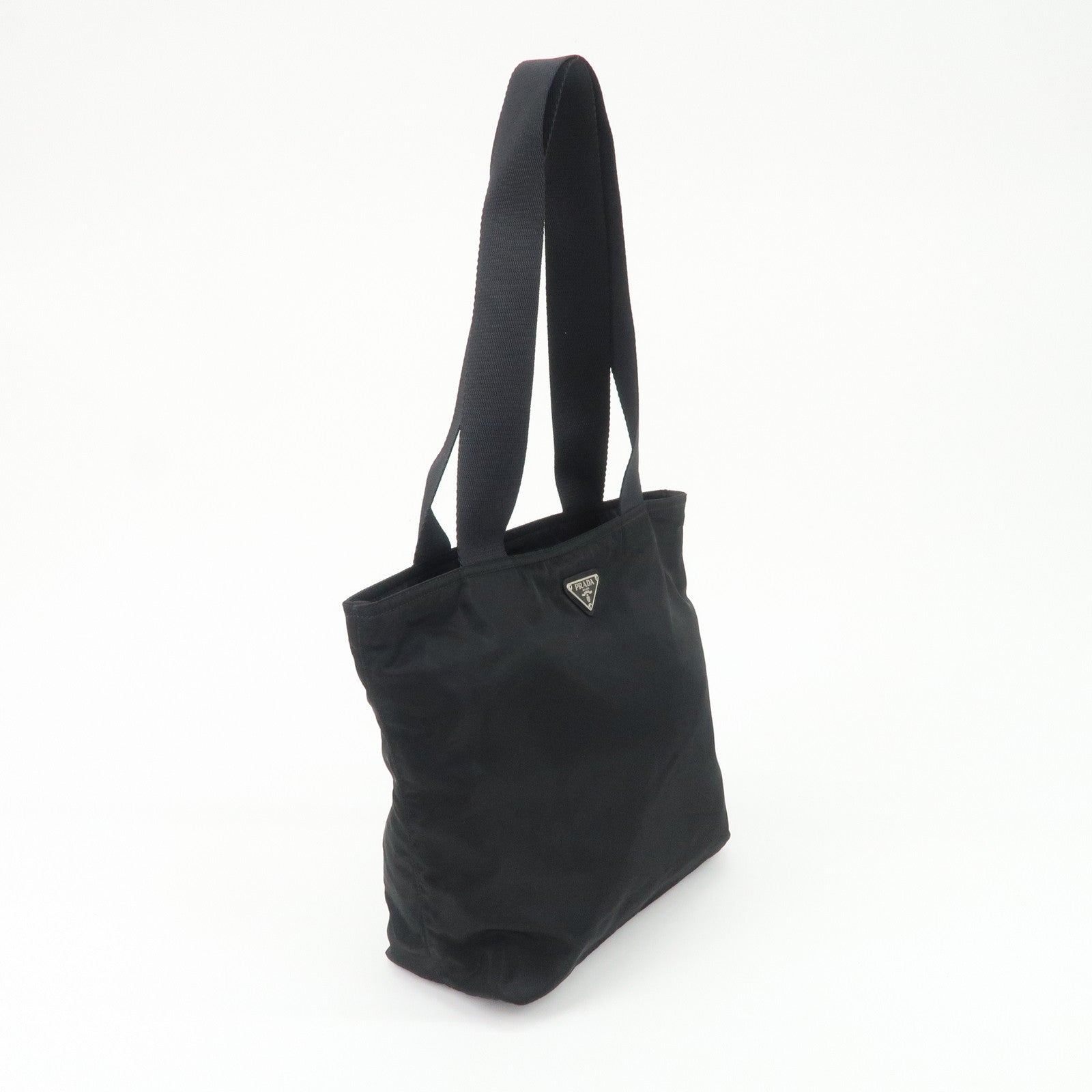 PRADA Triangle Logo Nylon Tote Bag Shoulder Bag Hand Bag Black