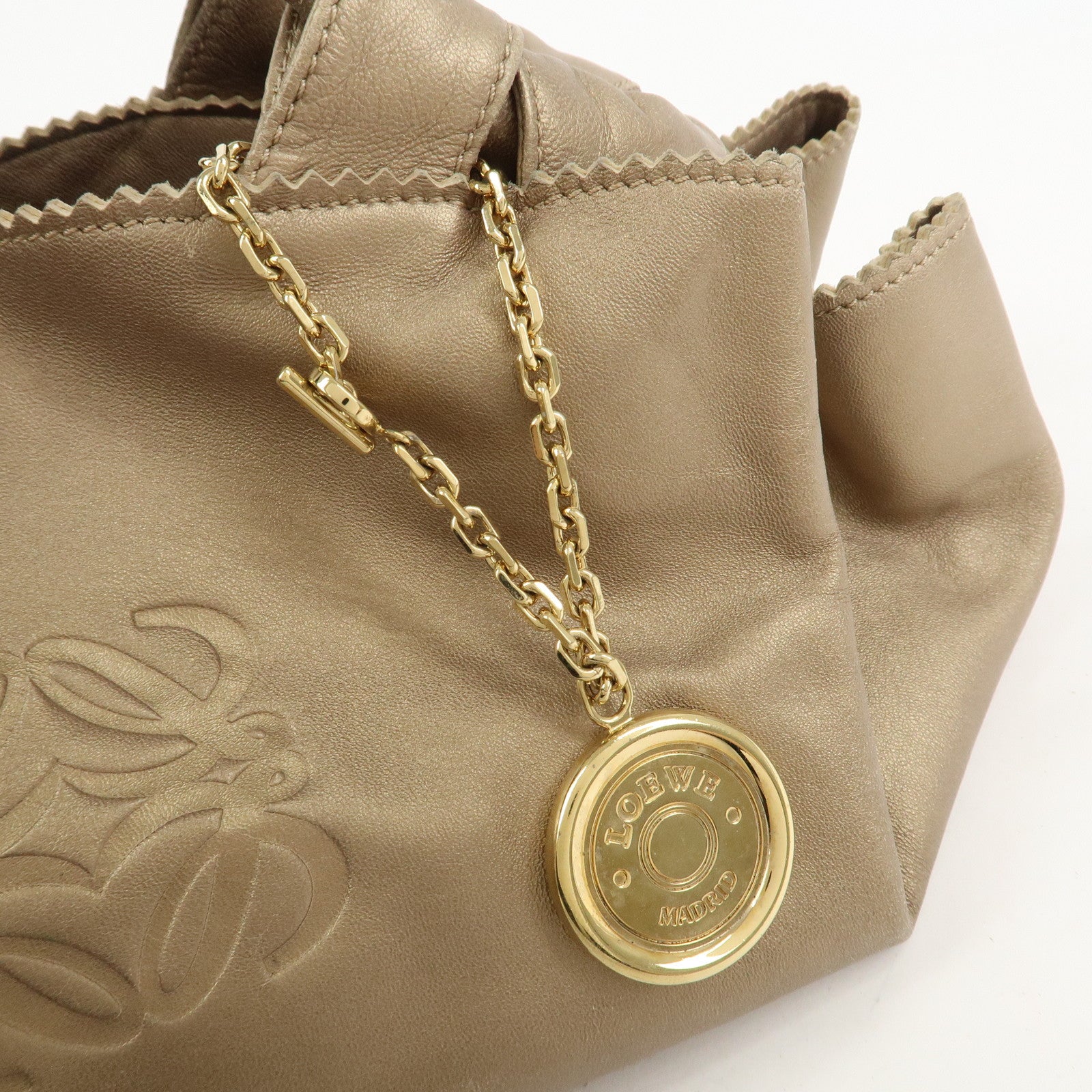 LOEWE Anagram Nappa Aire Leather Hand Bag Shoulder Bag Gold