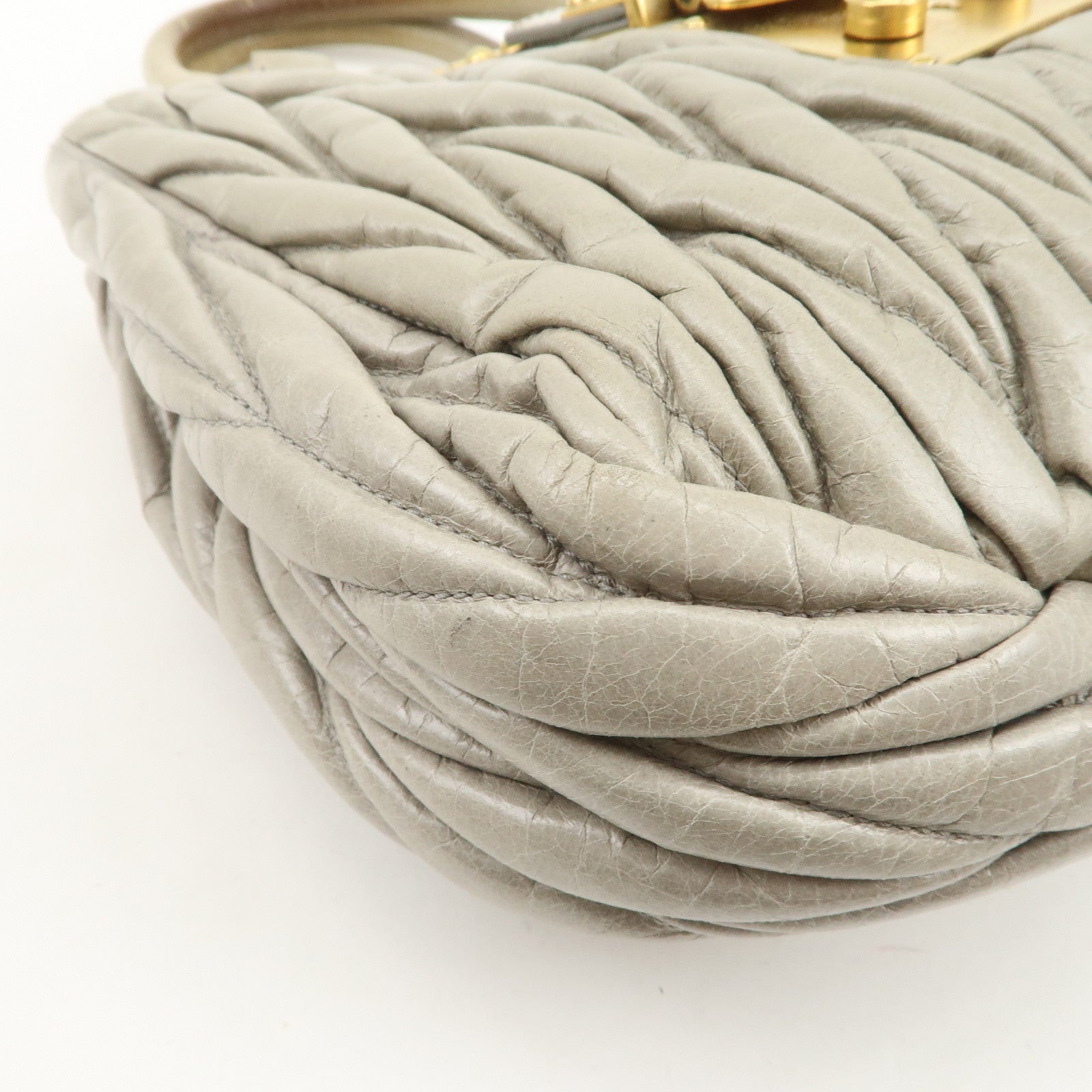 MIU MIU Matelasse Logo Leather 2Way Bag Hand Bag Light Green