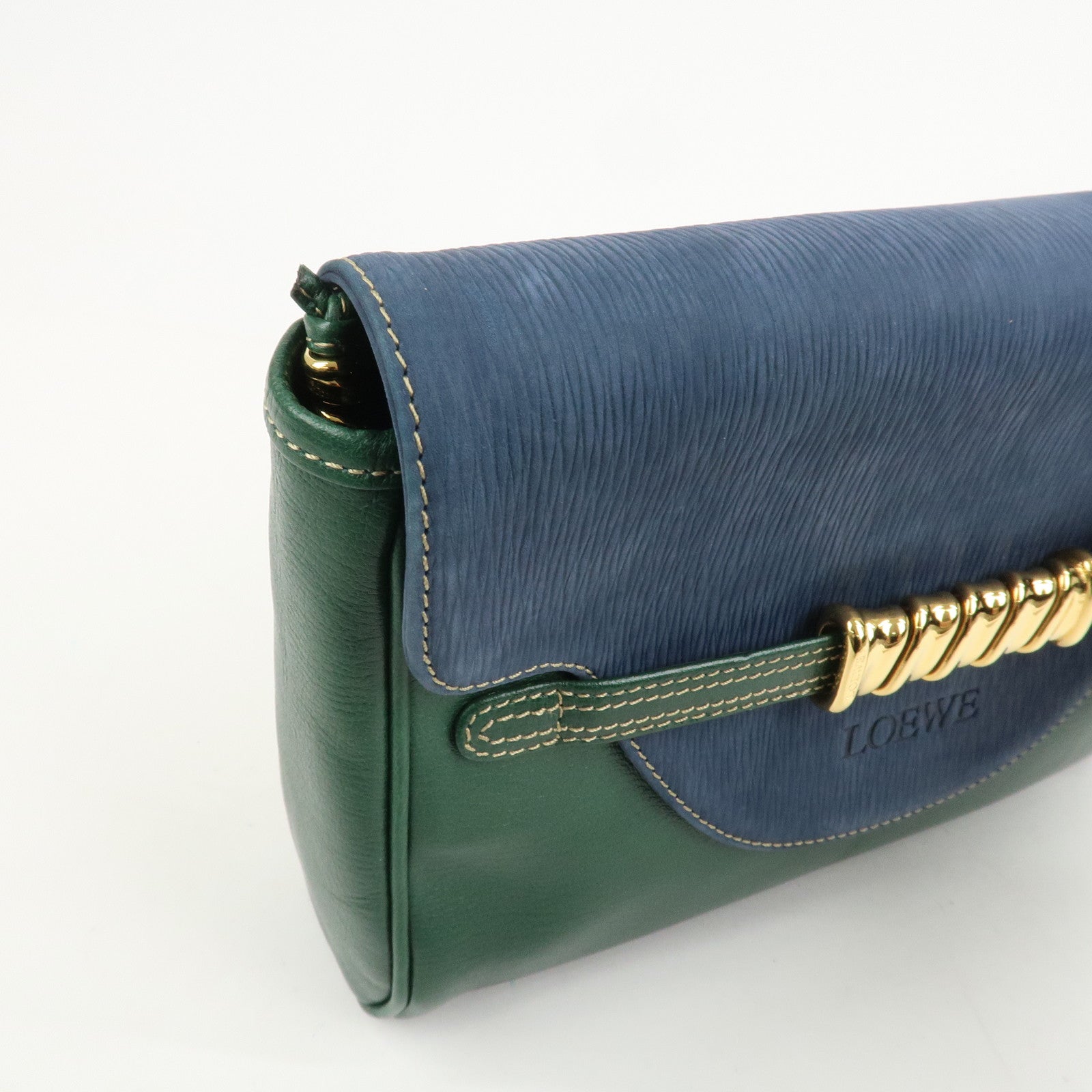 LOEWE Velazquez Suede Leather Clutch Bag Green Blue Gold HDW