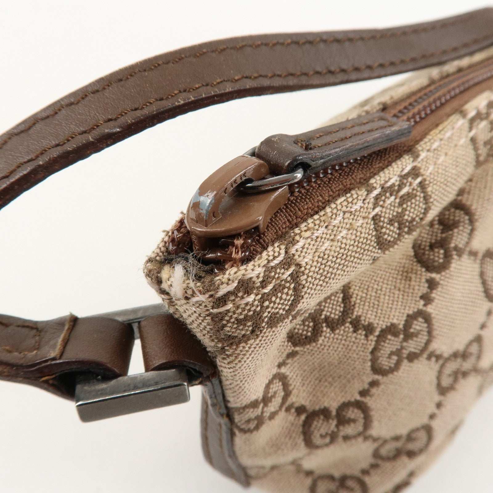 GUCCI GG Canvas Leather Canvas Accessory Pouch 039.1103.2123 Used