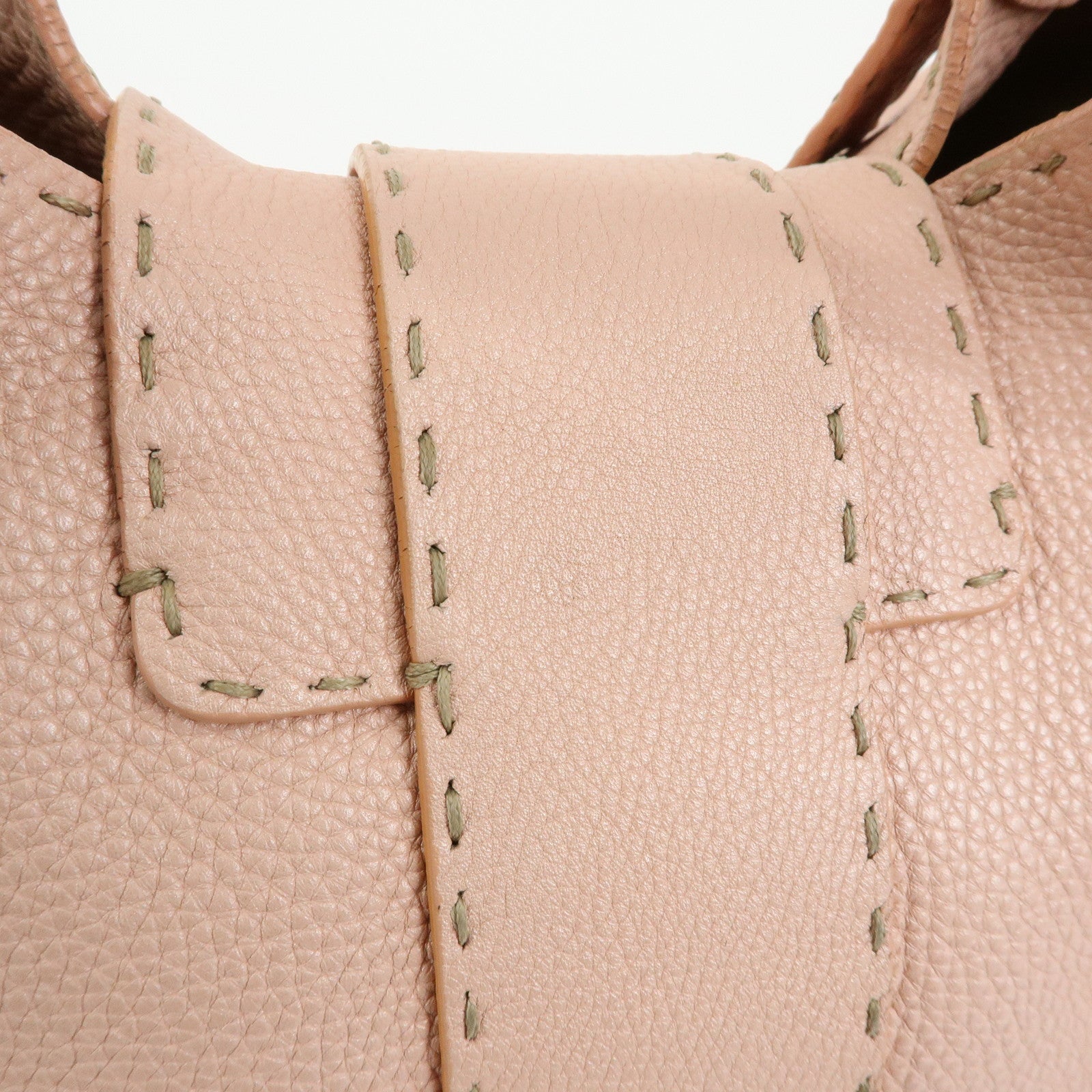 FENDI Selleria Stitches Leather Tote Bag Hand Bag Pink 8BR457