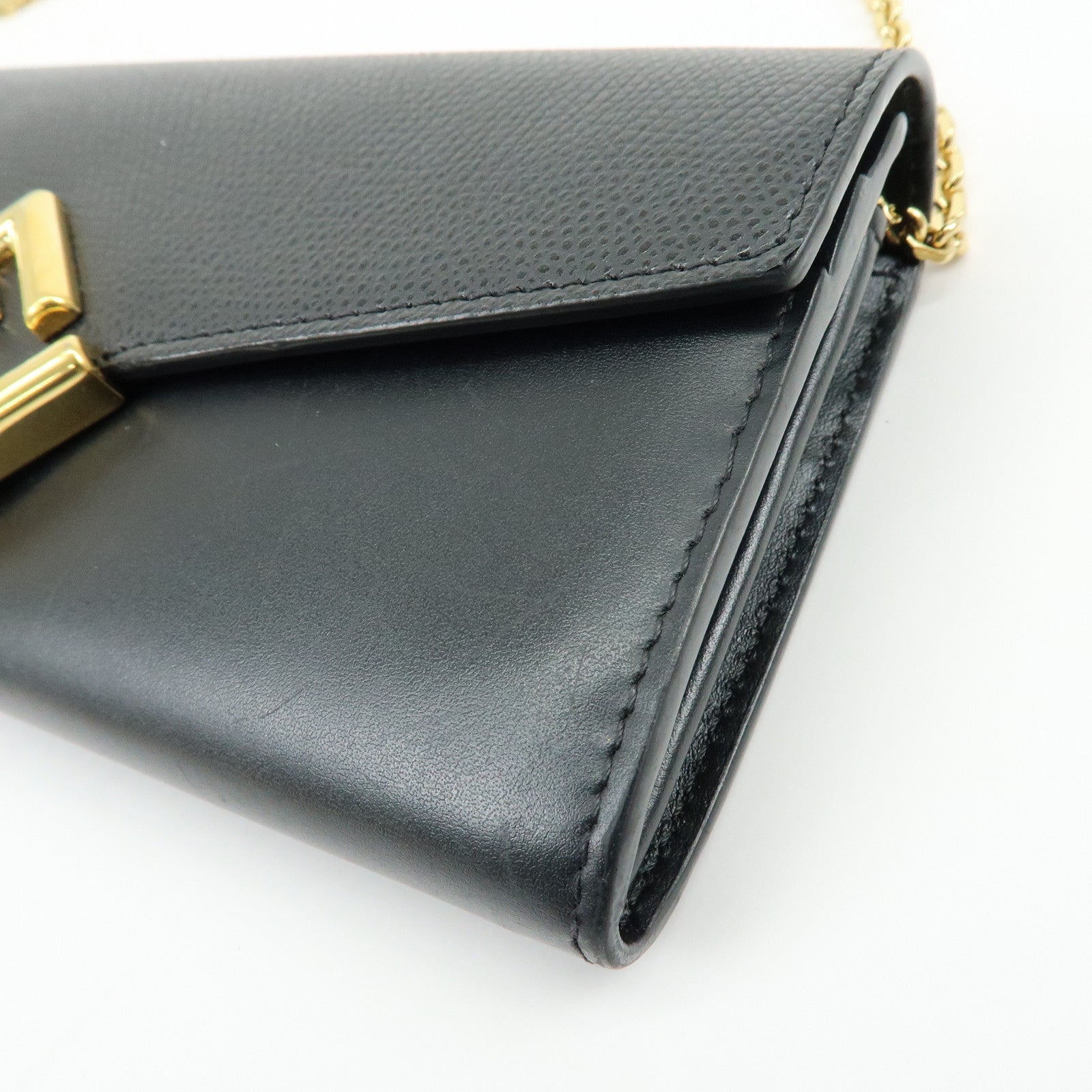FENDI Leather Chain Wallet WOC Black 8M0365
