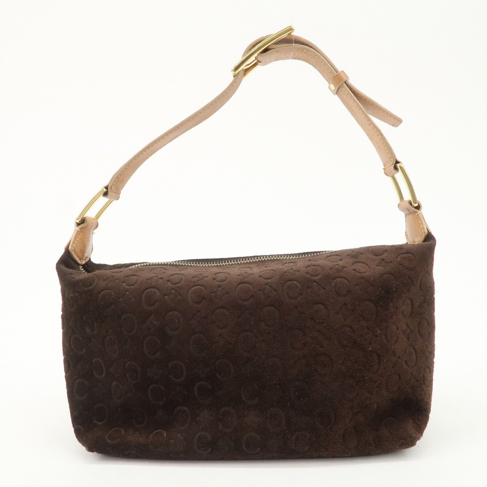 CELINE Macadam Leather Suede Shoulder Bag Hand Bag Brown