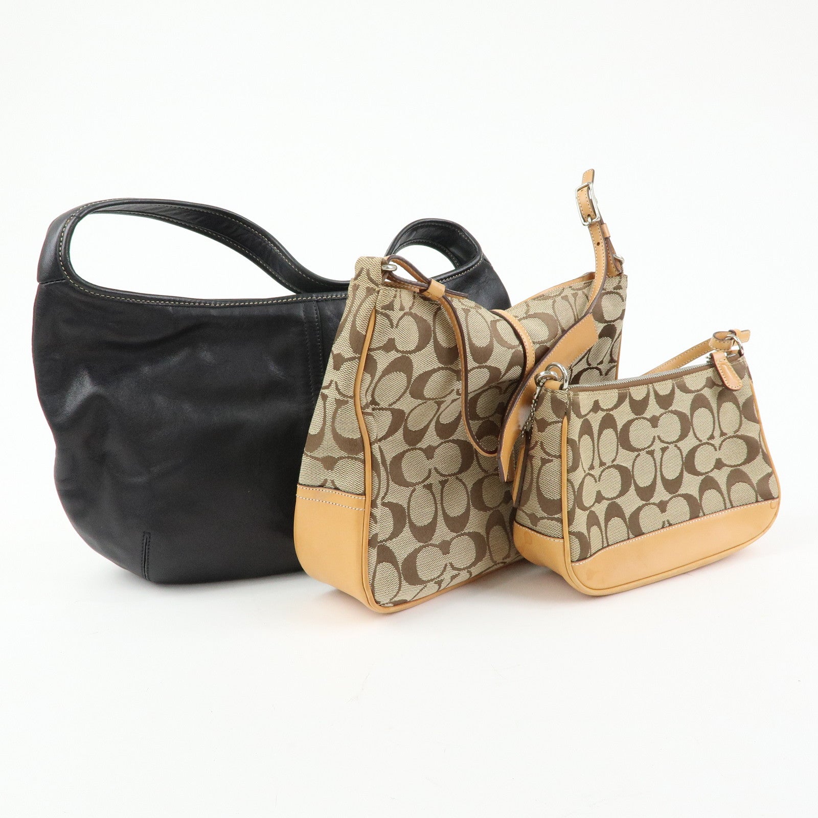 COACH Set of 3 Signature Canvas Leather Shoulder Bag Hand Bag