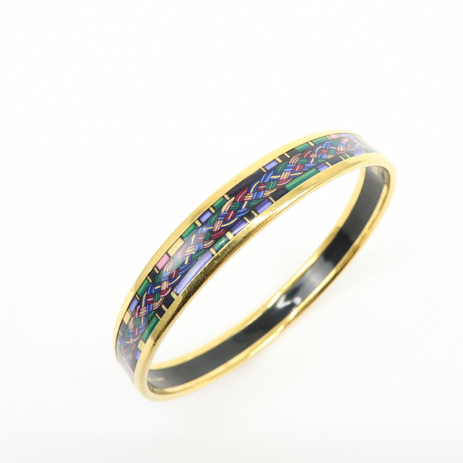 HERMES Email PM Gold Plated Bangle Bracelet Dark Navy Multicolor