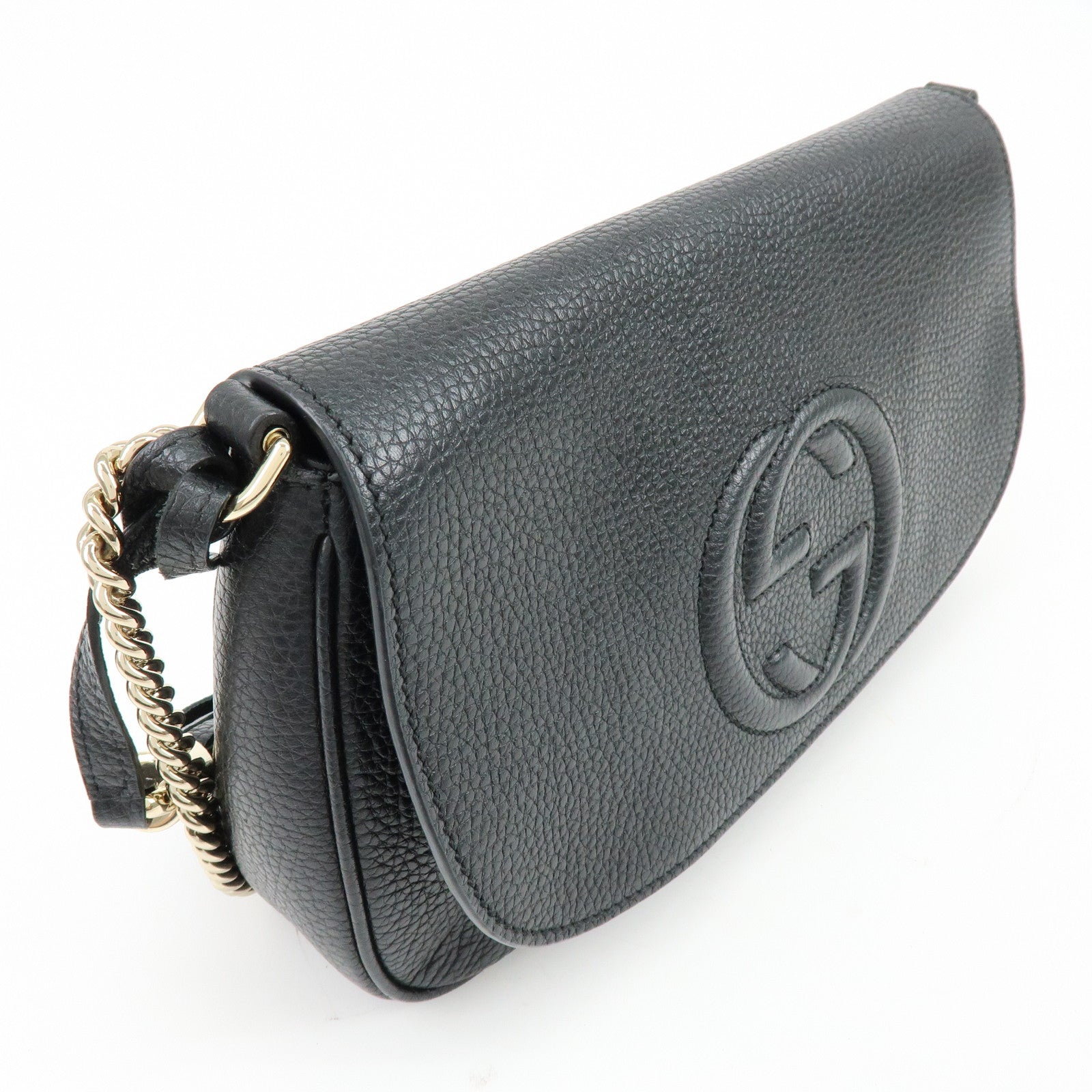 GUCCI SOHO Interlocking G Leather Chain Shoulder Bag Black 536224