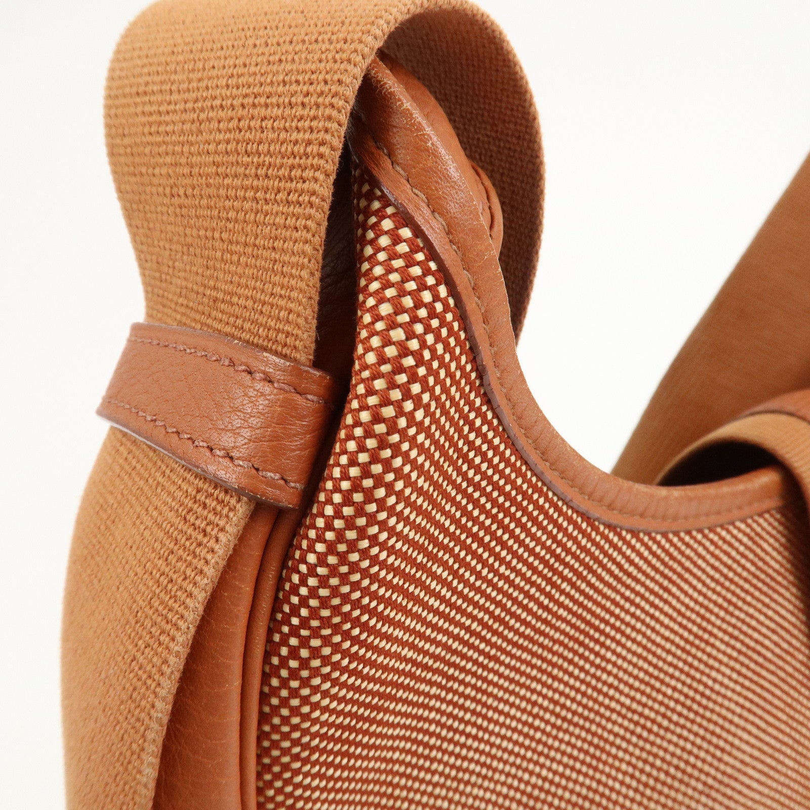 HERMES Toile Ash Leather □B Stamped Sac Shoulder Bag Brown