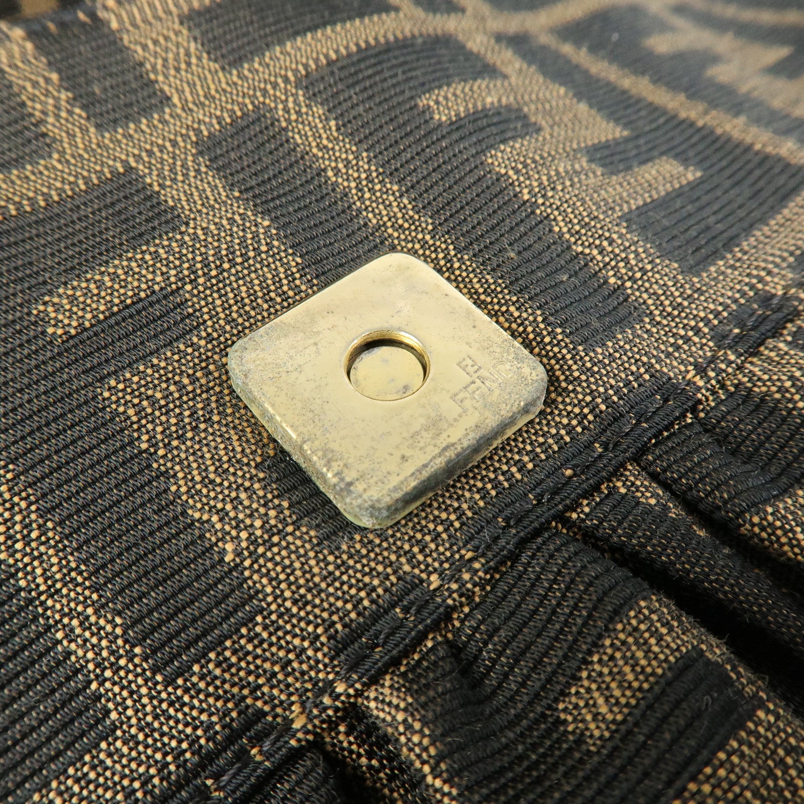 FENDI Zucca Canvas Leather Sequined Shoulder Bag Brown 8BR436