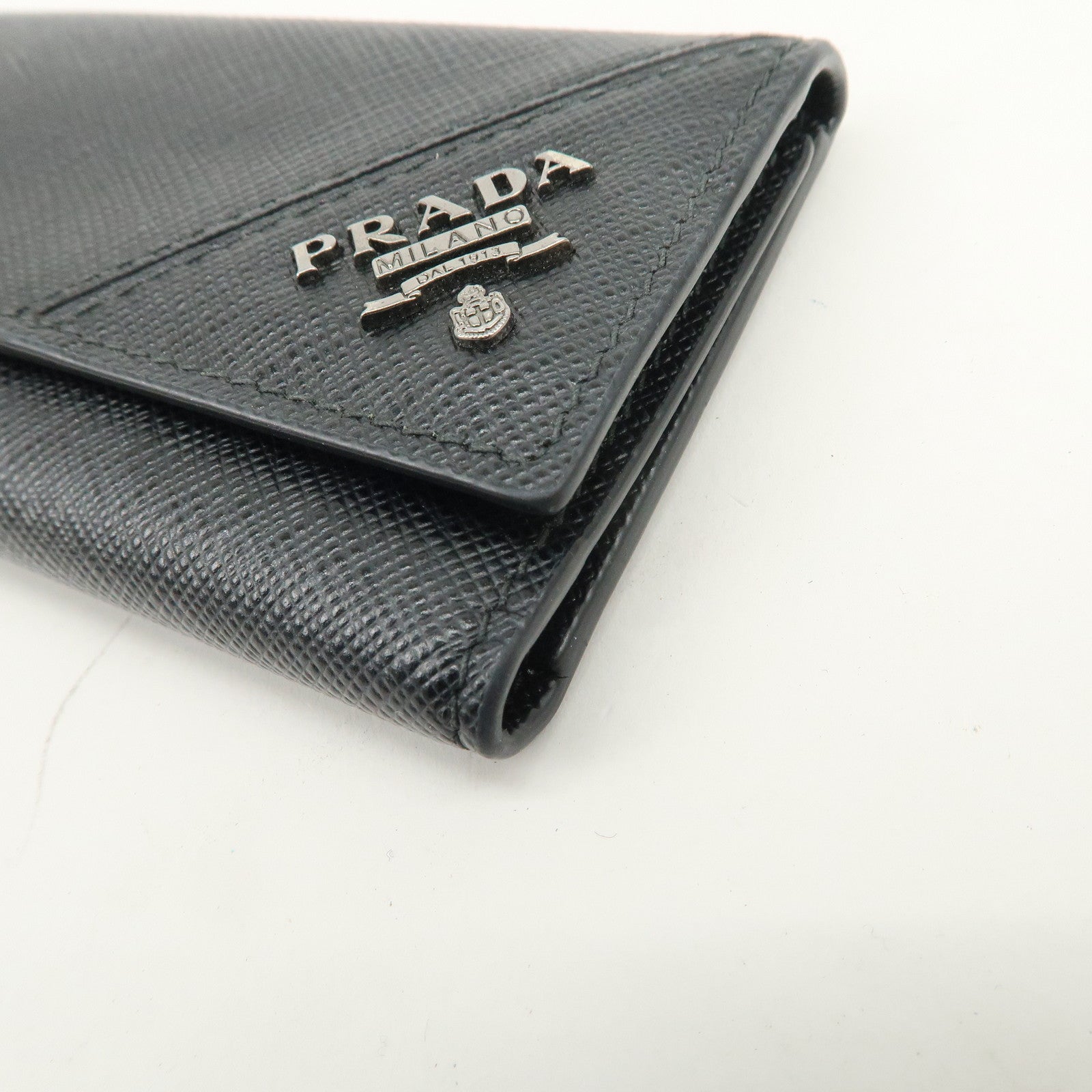 PRADA Logo Saffiano Leather 6 Rings Key Case Black 2PG222