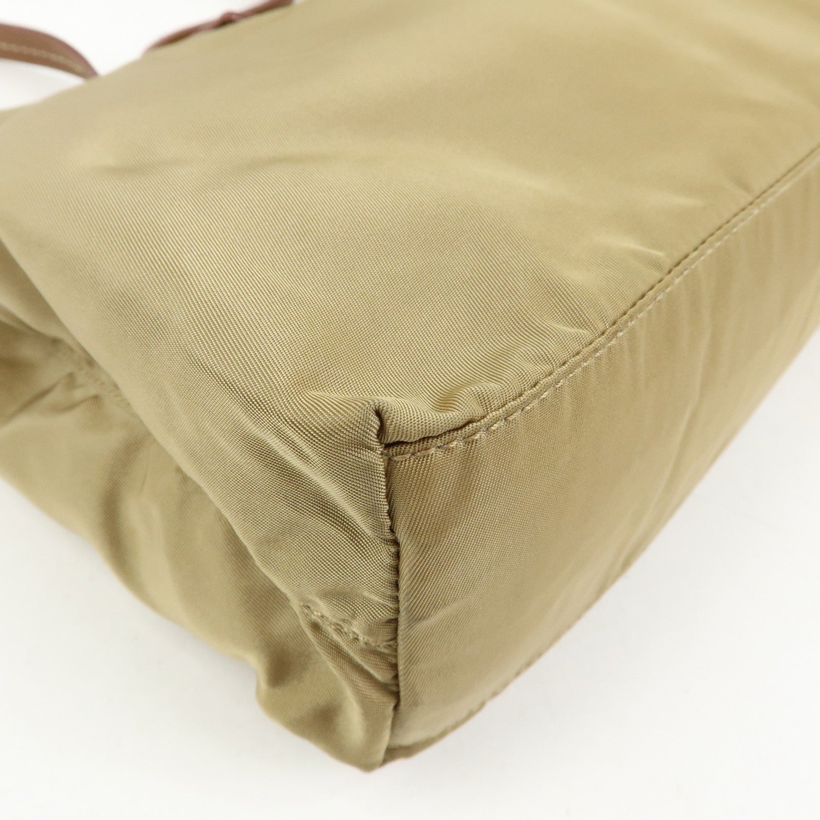 PRADA Triangle Logo Nylon Tote Bag Hand Bag Khaki Beige Brown
