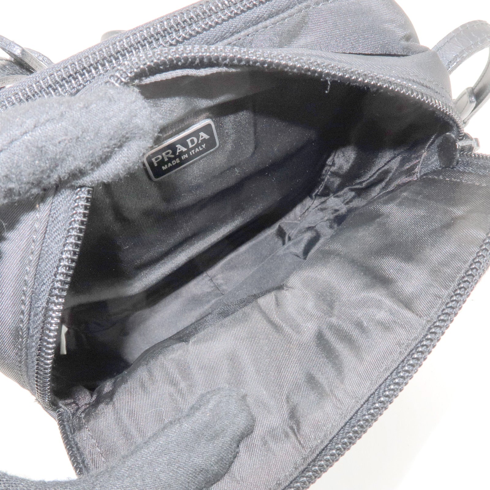 PRADA Triangle Logo Nylon Leather Crossbody Bag Shoulder Bag Black