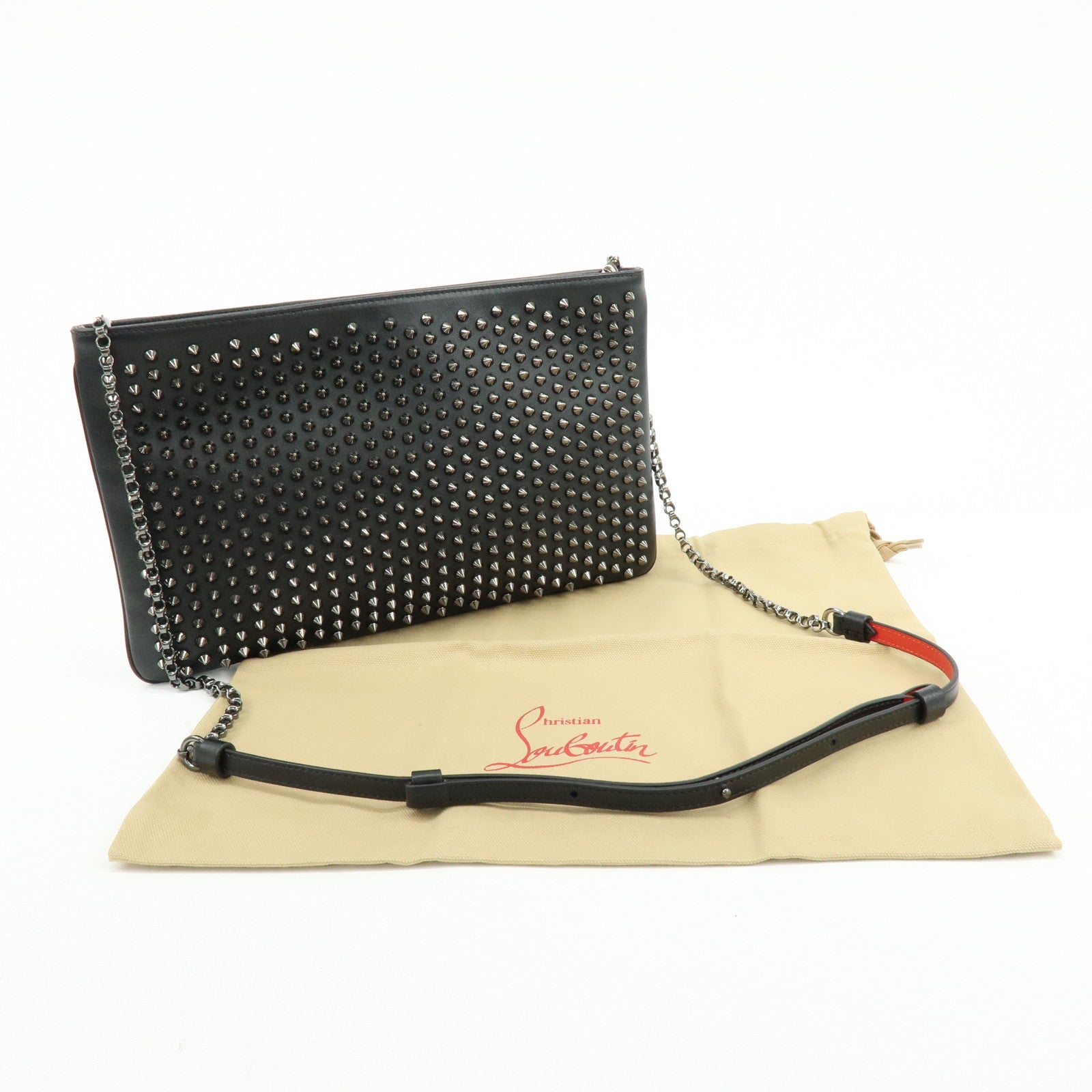 Christian Louboutin Leather 2Way Bag Chain Shoulder Bag Black Red