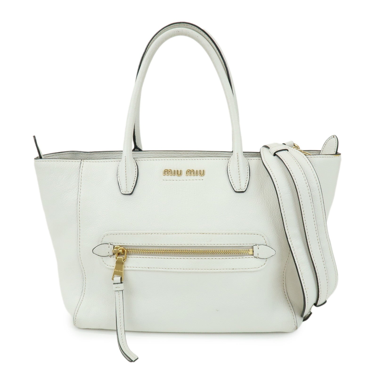 MIU MIU Madras Leather 2Way Bag Hand Bag Shoulder Bag White