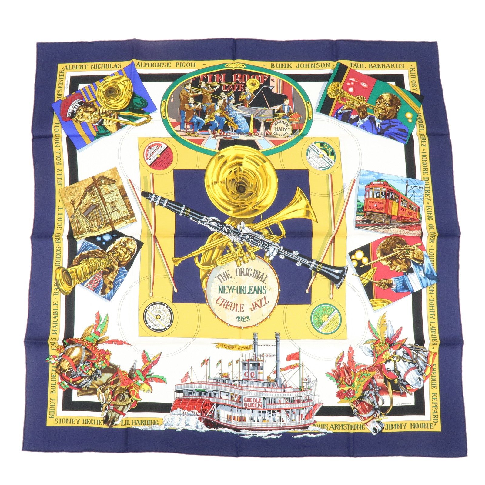 HERMES Carre90 Silk 100% Scarf ORIGINAL NEW ORLEANS CREOLE JAZZ1923