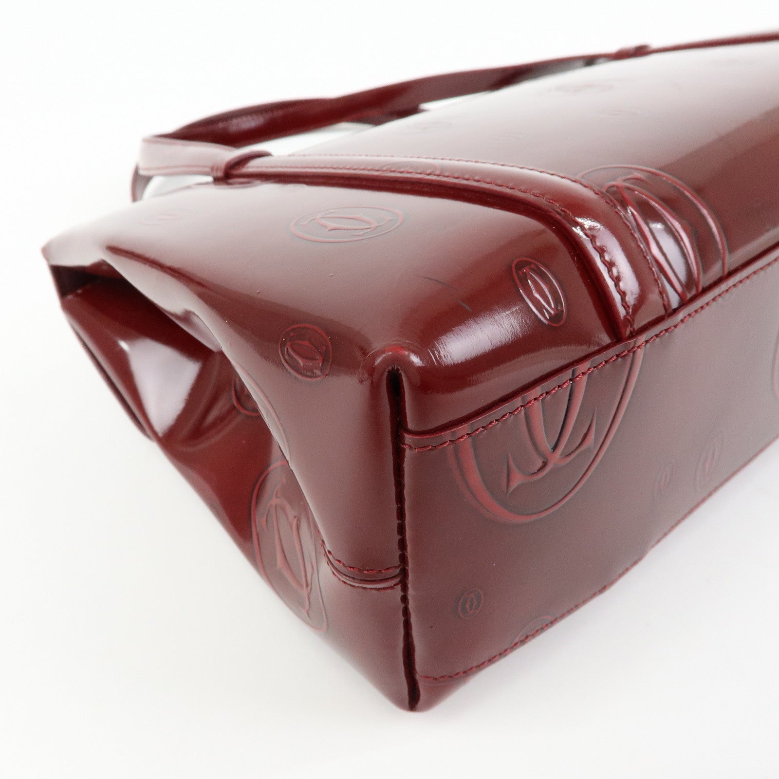 Cartier Happy Birthday Patent Leather Hand Bag Tote Bag Bordeaux
