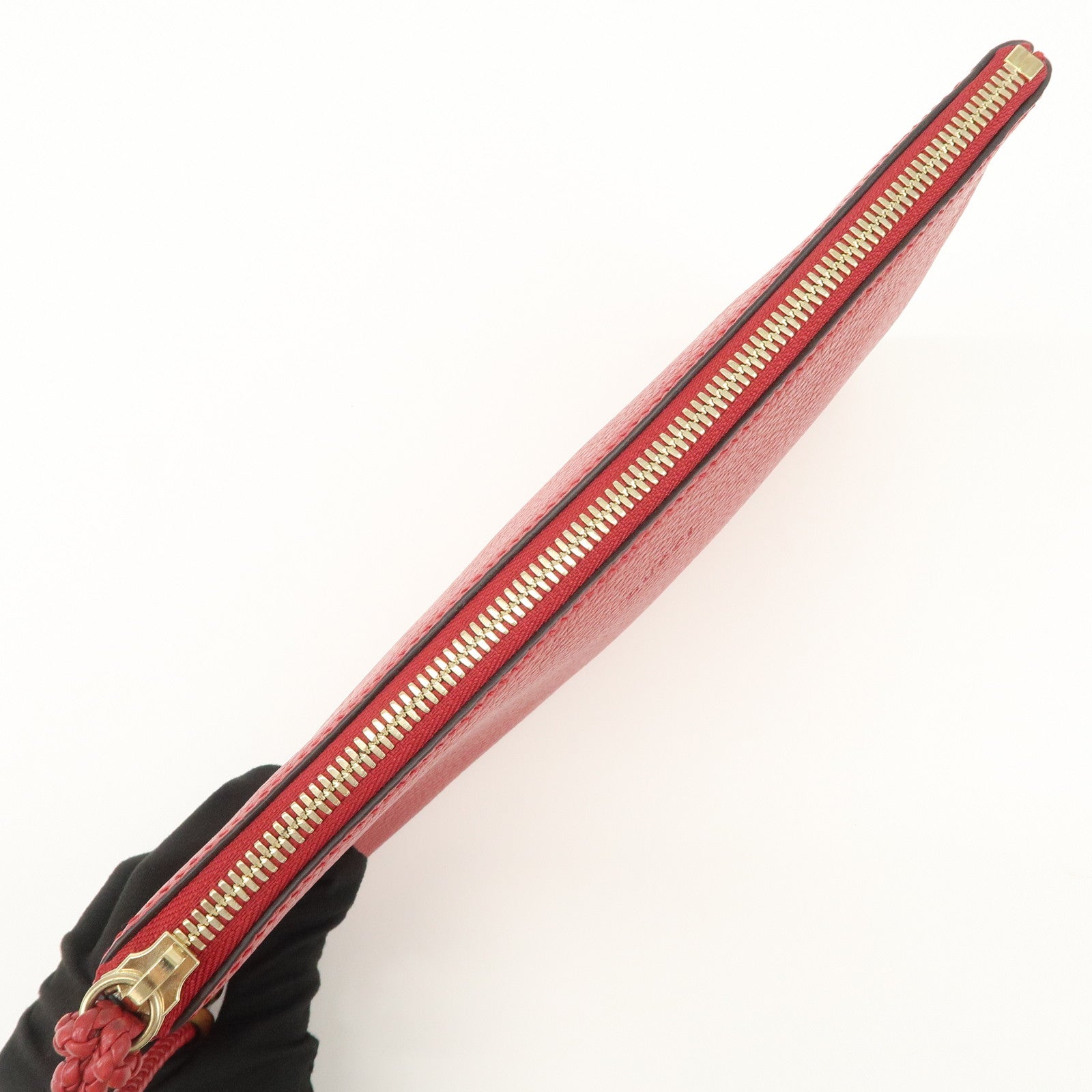 GUCCI Bamboo Leather Clutch Bag Pouch Red 449652