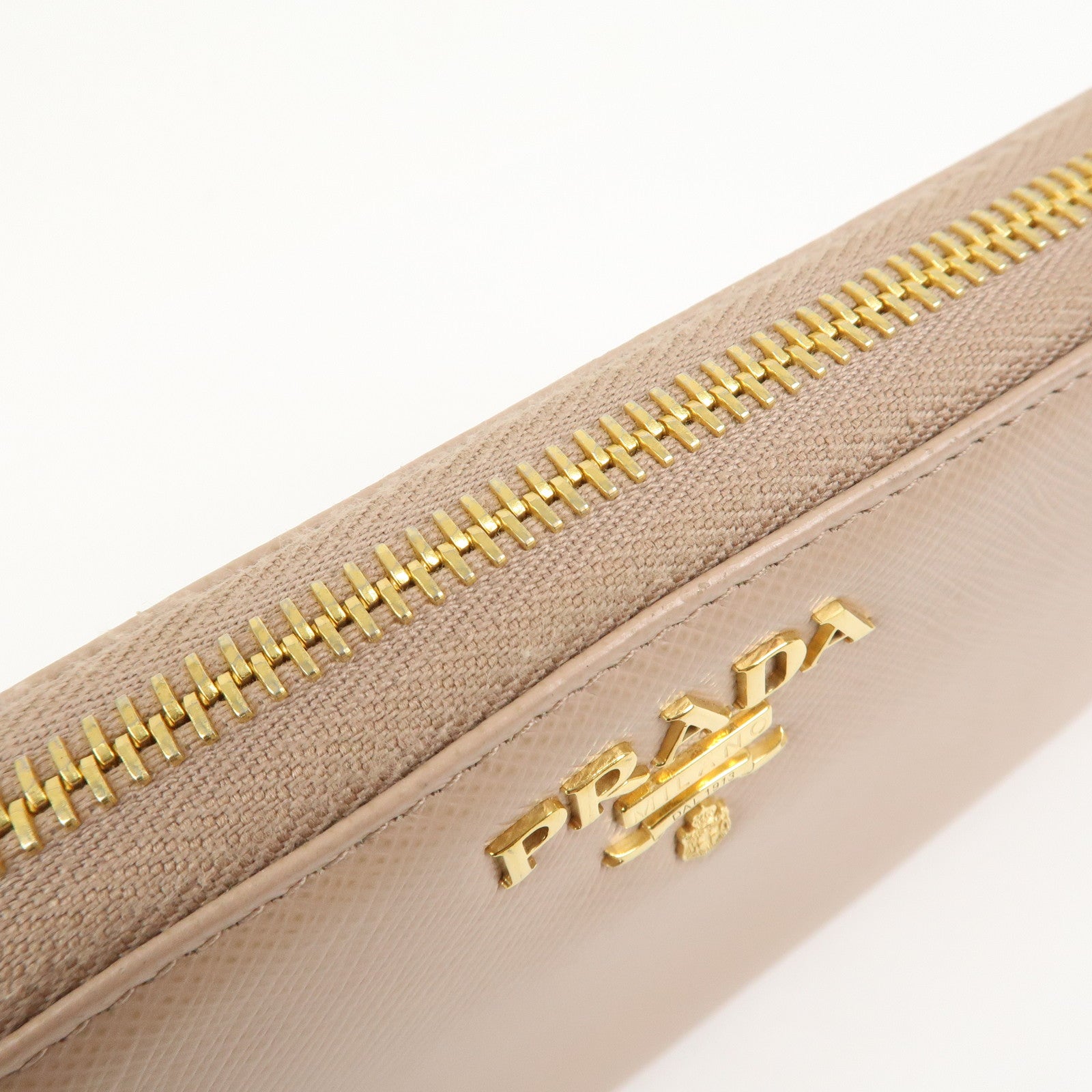 PRADA Logo Saffiano Leather Round Zippy Long Wallet Beige 1ML506