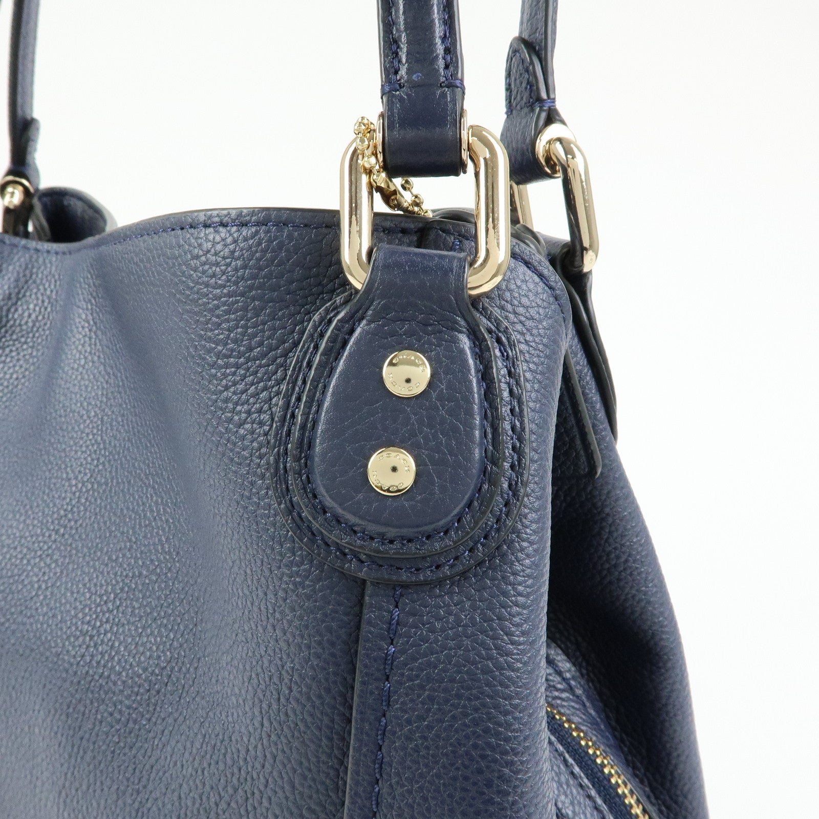 COACH Edie Leather Tote Bag Shoulder Bag Hand Bag Navy