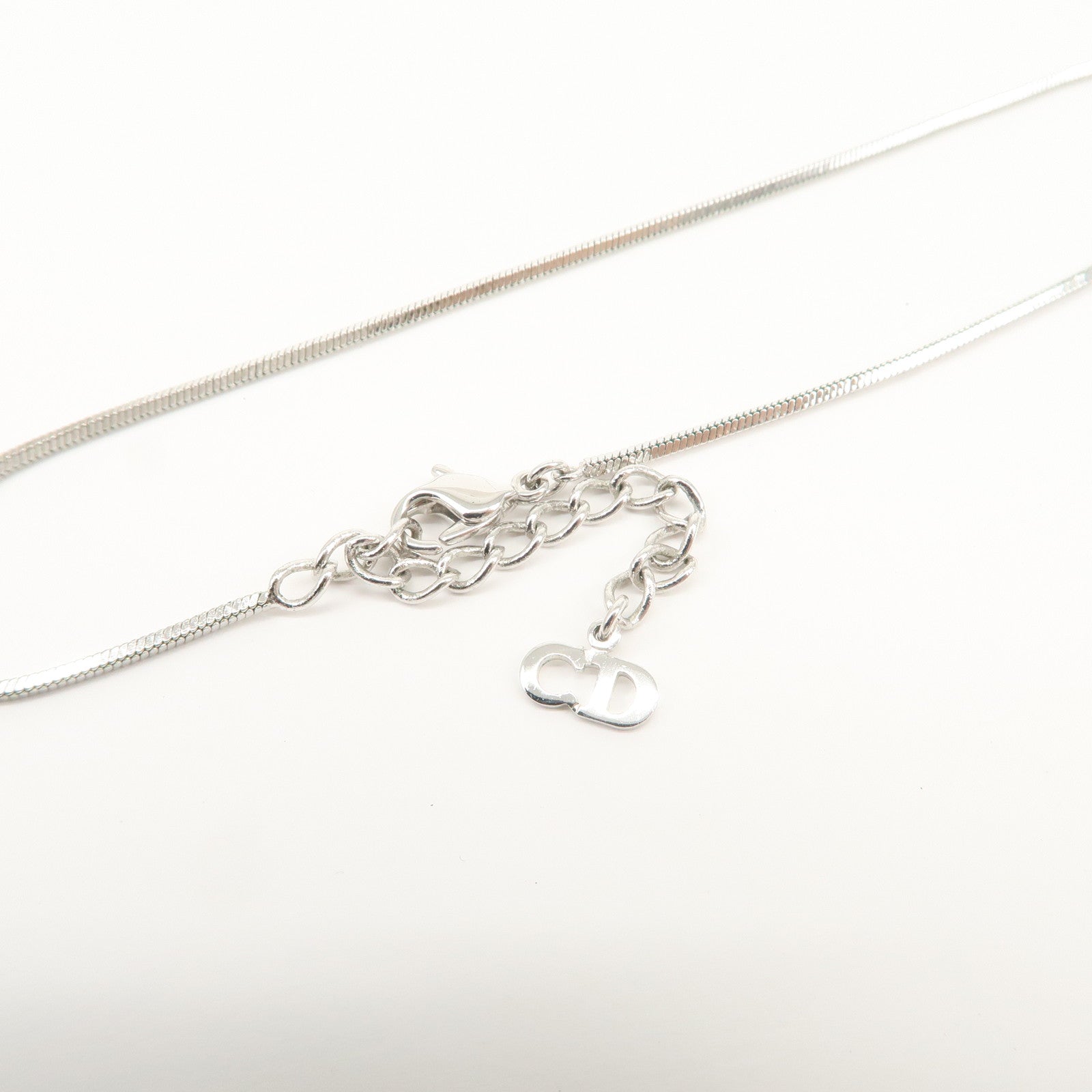 Christian Dior Trotter Logo Metal Necklace Pink Silver