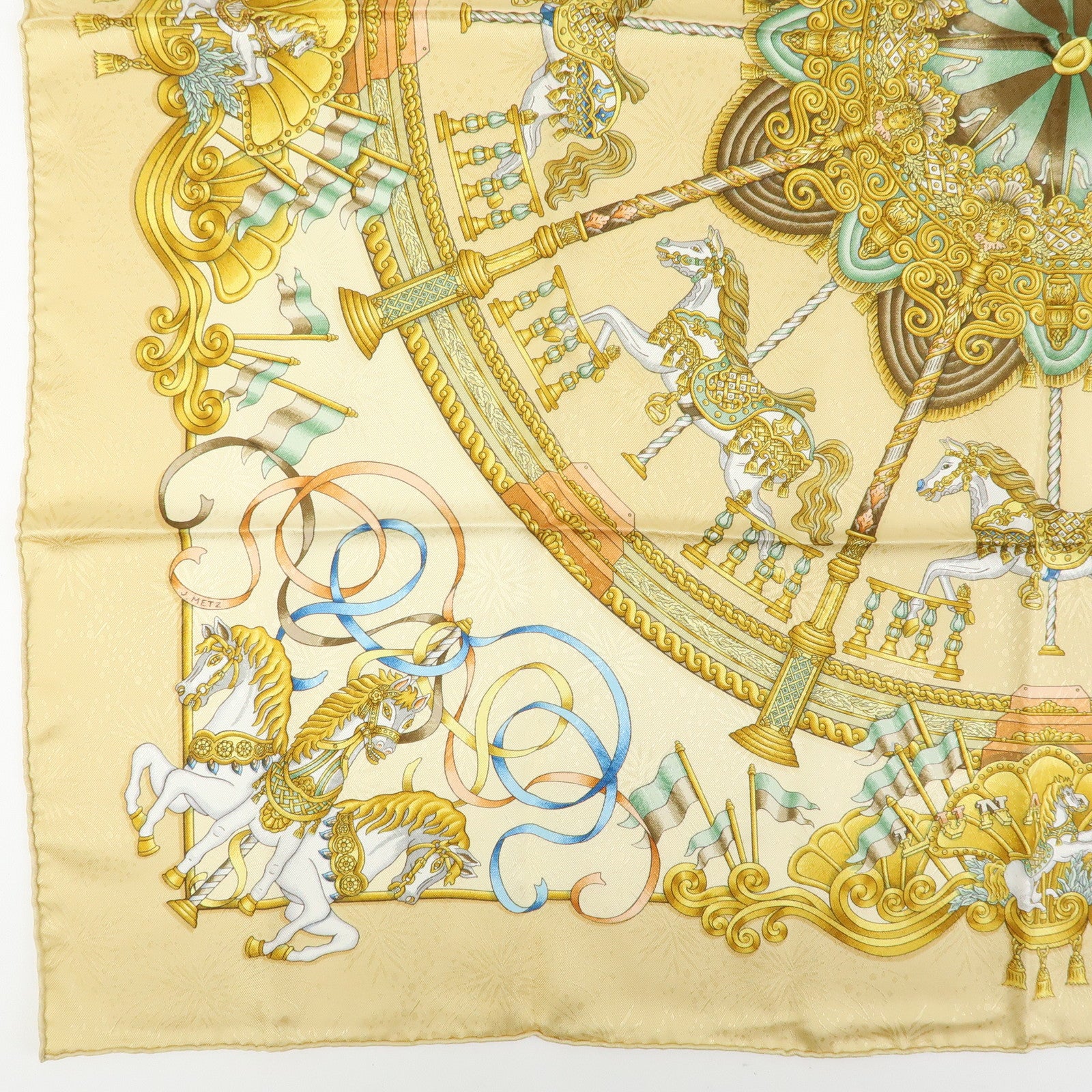 HERMES Carre 90 Silk 100% Scarf LUNA PARK Gold