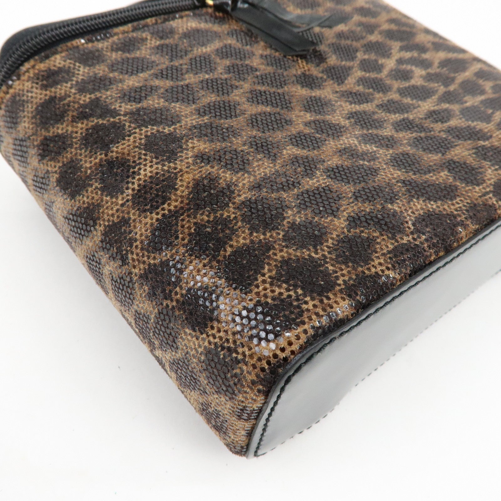 LOEWE PVC Leather Leopard Print Hand Bag Vanity Bag Brown Bag