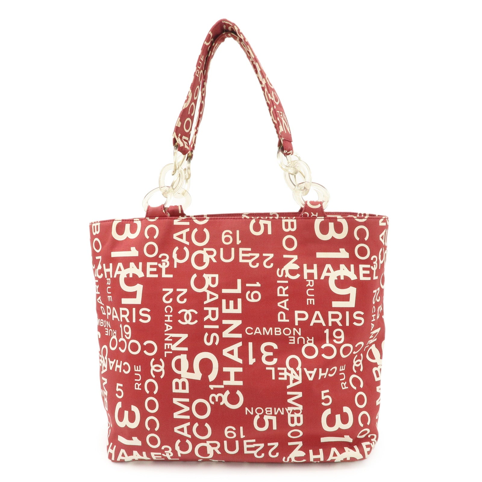 CHANEL By Sea Line Canvas Tote Bag Red Ivory A18302 Used