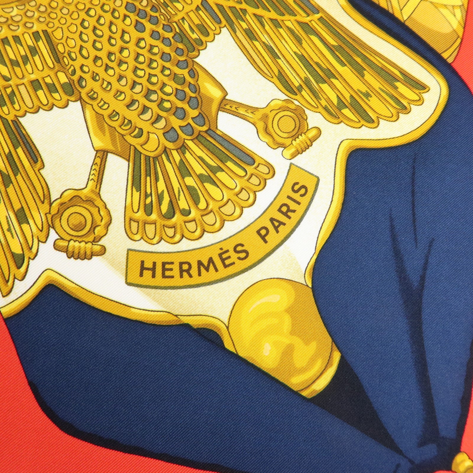 HERMES Carre 90 Silk 100% Soleil de Soie Scarf Gold Navy Red