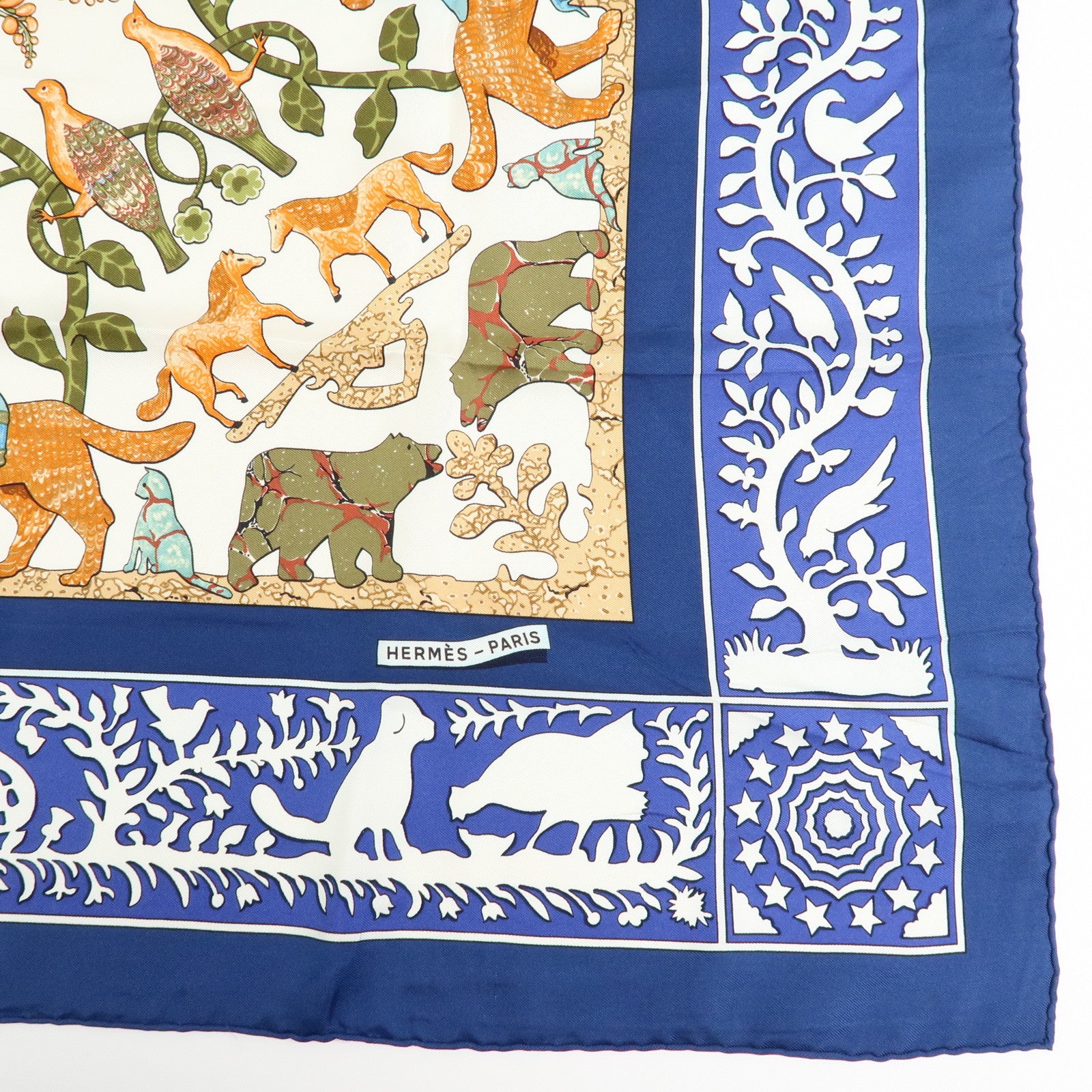 HERMES Carre 90 Silk 100% Scarf EARLY AMERICA Blue