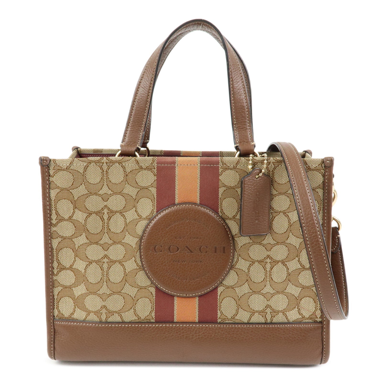 COACH Signature 2Way Canvas Leather Shoulder Bag Hand Bag Beige