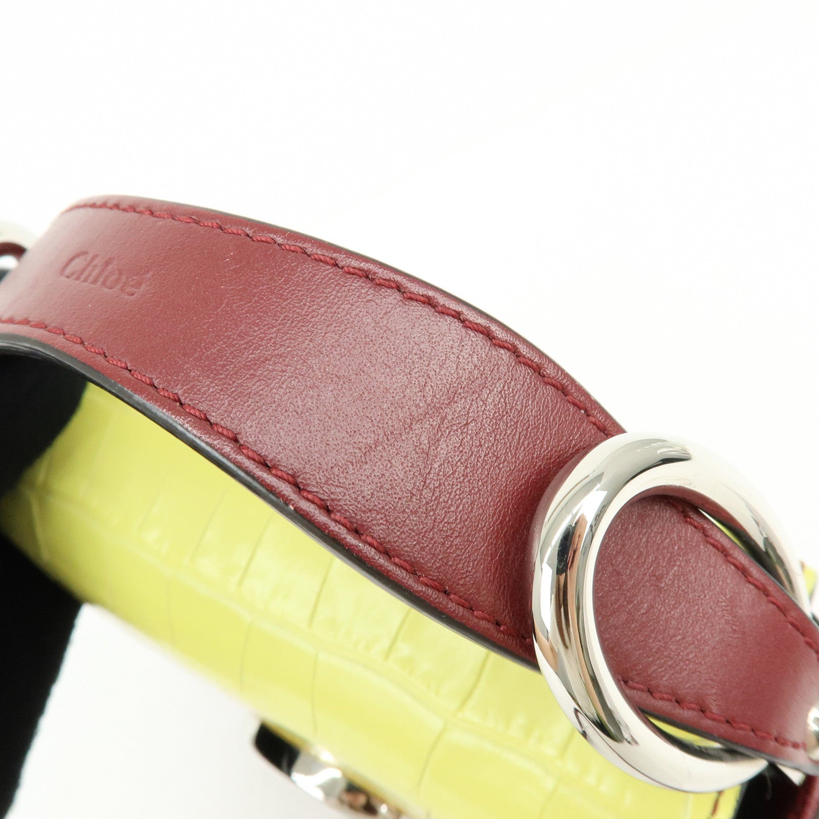 Chloe C Engrabed Leather 2Way Bag Shoulder Bag Bordeaux Yellow