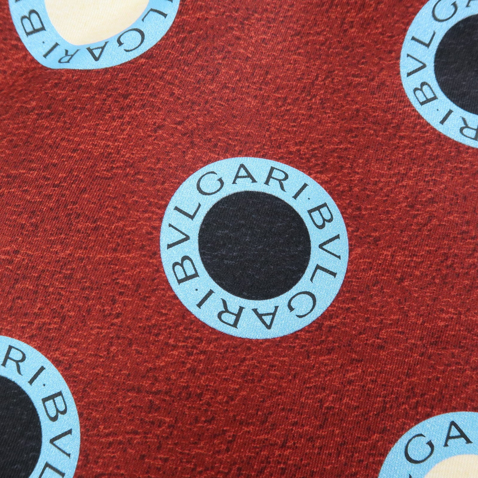 BVLGARI Logo Silk 100% Scarf Wine Red Light Blue Black